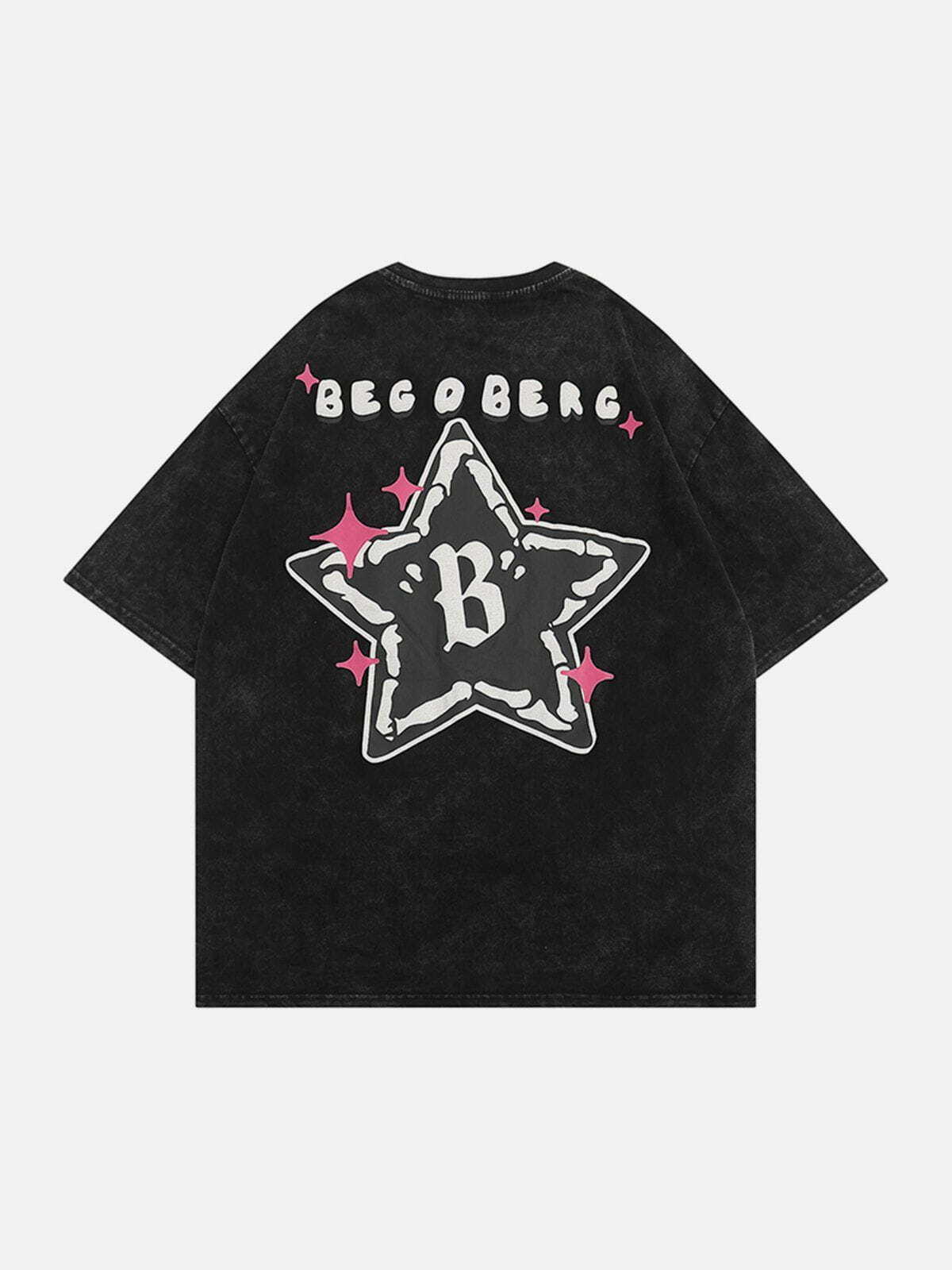 Y2K Grunge Aesthetic Bone Star Graphic Washed Tee - Vintage 90s Style for Trendy Outfits