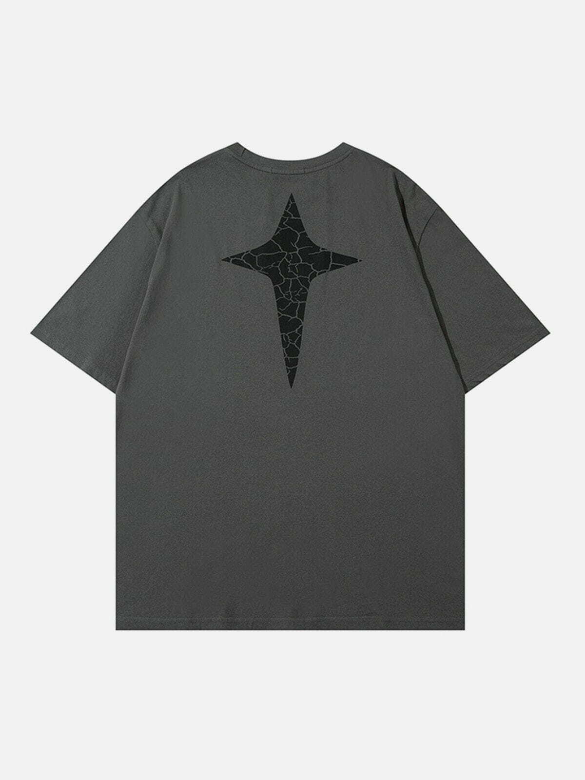 Y2K Grunge Aesthetic Cracked Print Star Vertigo Tee - Vintage 90s Fashion Statement Top