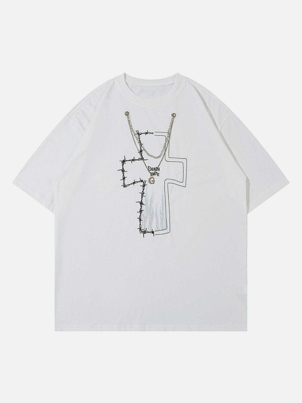 Y2K Grunge Aesthetic Crosses Print Tee - Vintage 90s Style for Trendy Summer Outfits