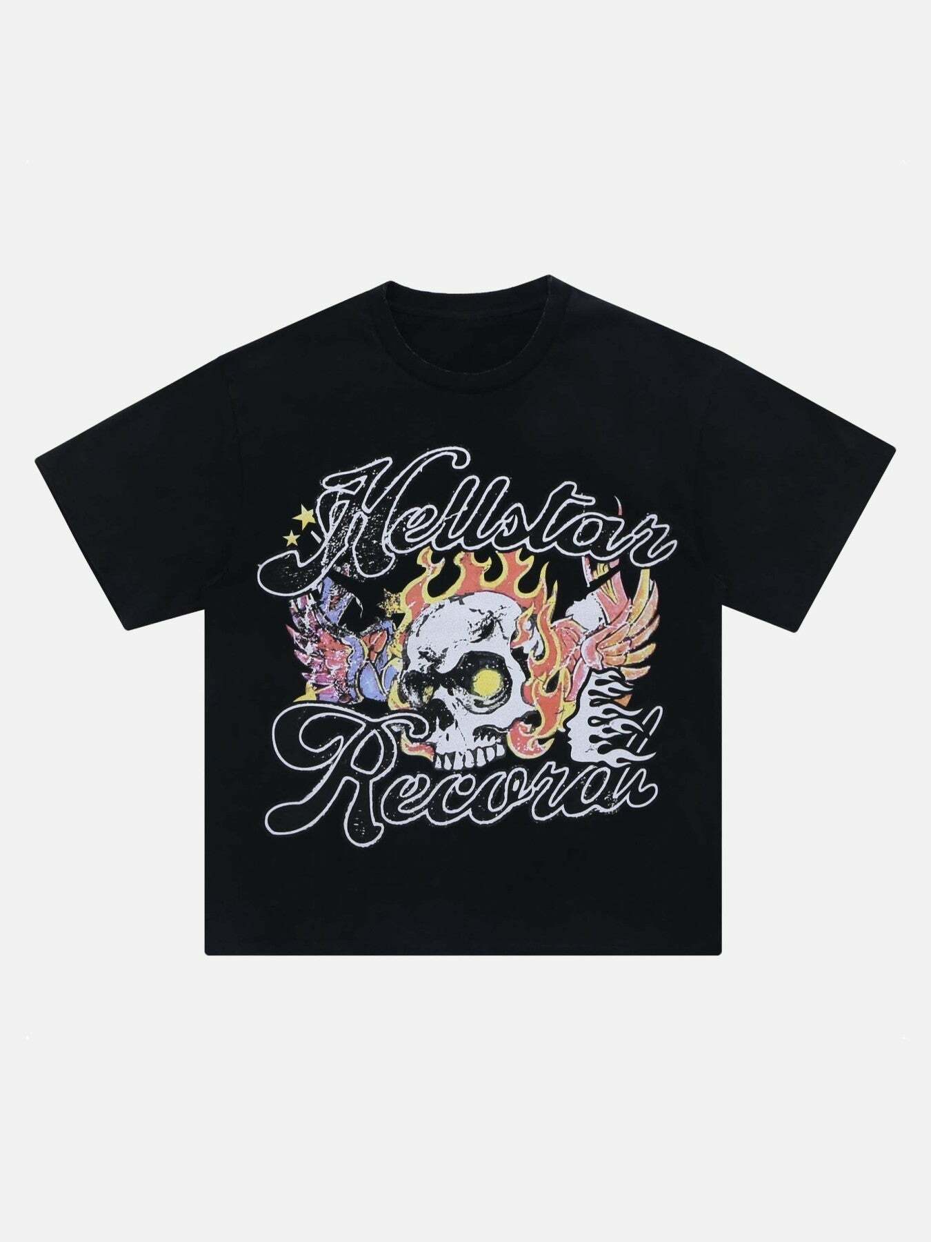 Y2K Grunge Aesthetic Demon Skull Print Tee - Vintage 90s Style Graphic T-Shirt for Trendy Outfits