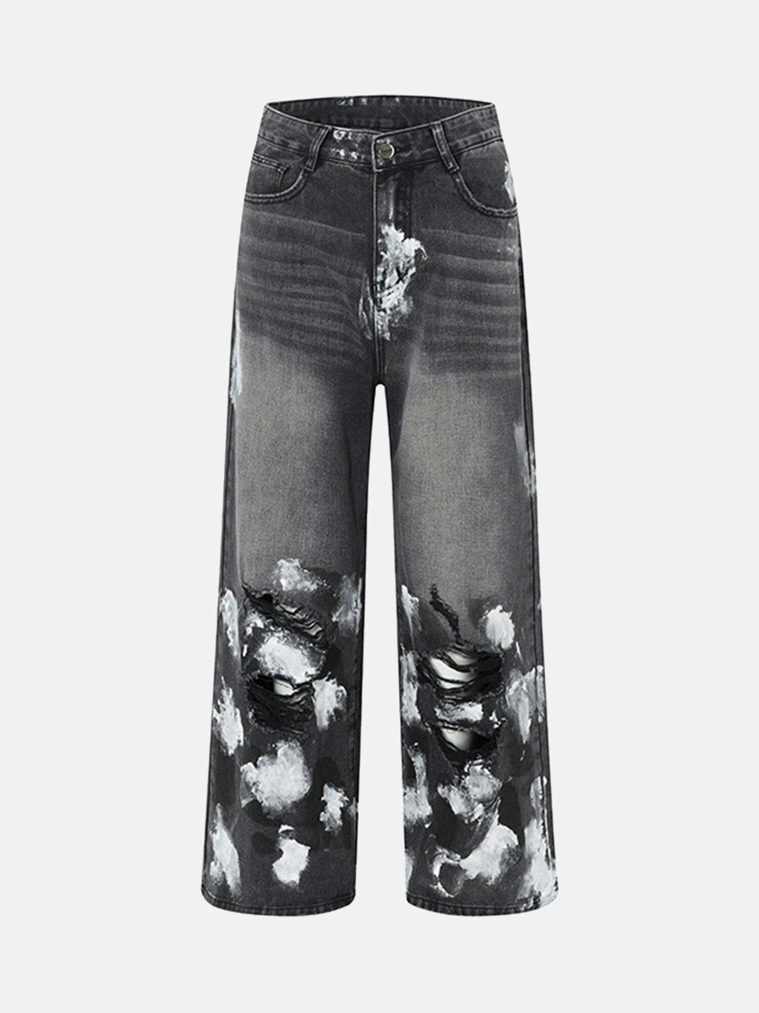 Y2K Grunge Aesthetic Distressed Wide Leg Jeans for Vintage 90s Fashion Lovers