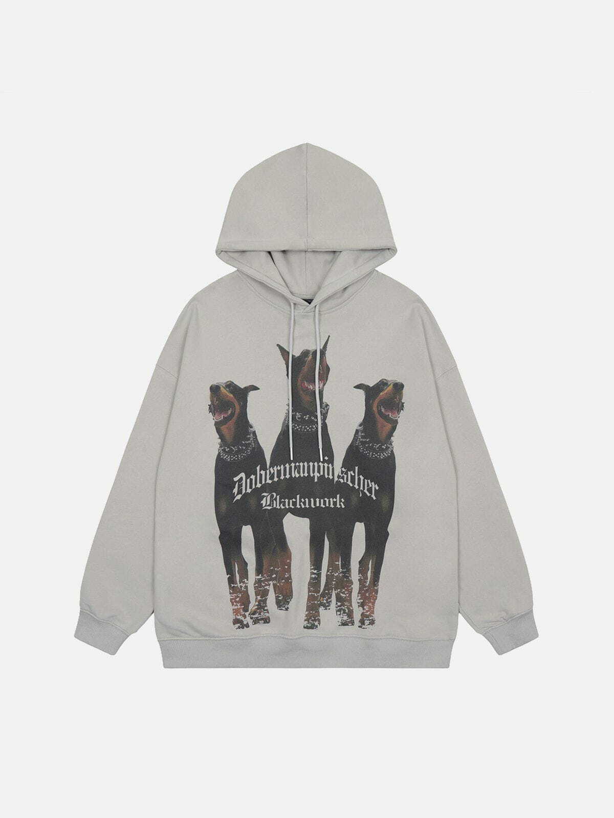 Y2K Grunge Aesthetic Doberman Print Hoodie - Vintage 90s Style for Trendy Outfits