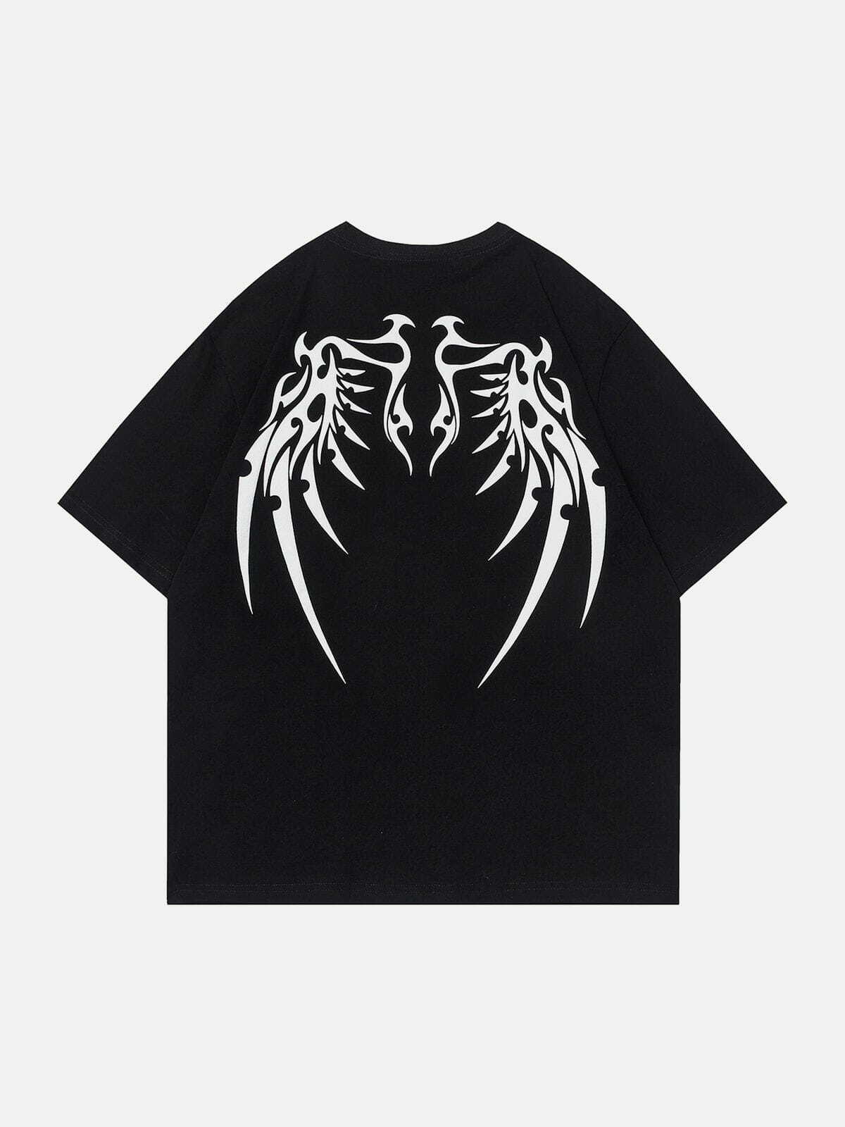 Y2K Grunge Aesthetic Flock Wing Bones Print Tee - Vintage 90s Style Summer Outfit Essential