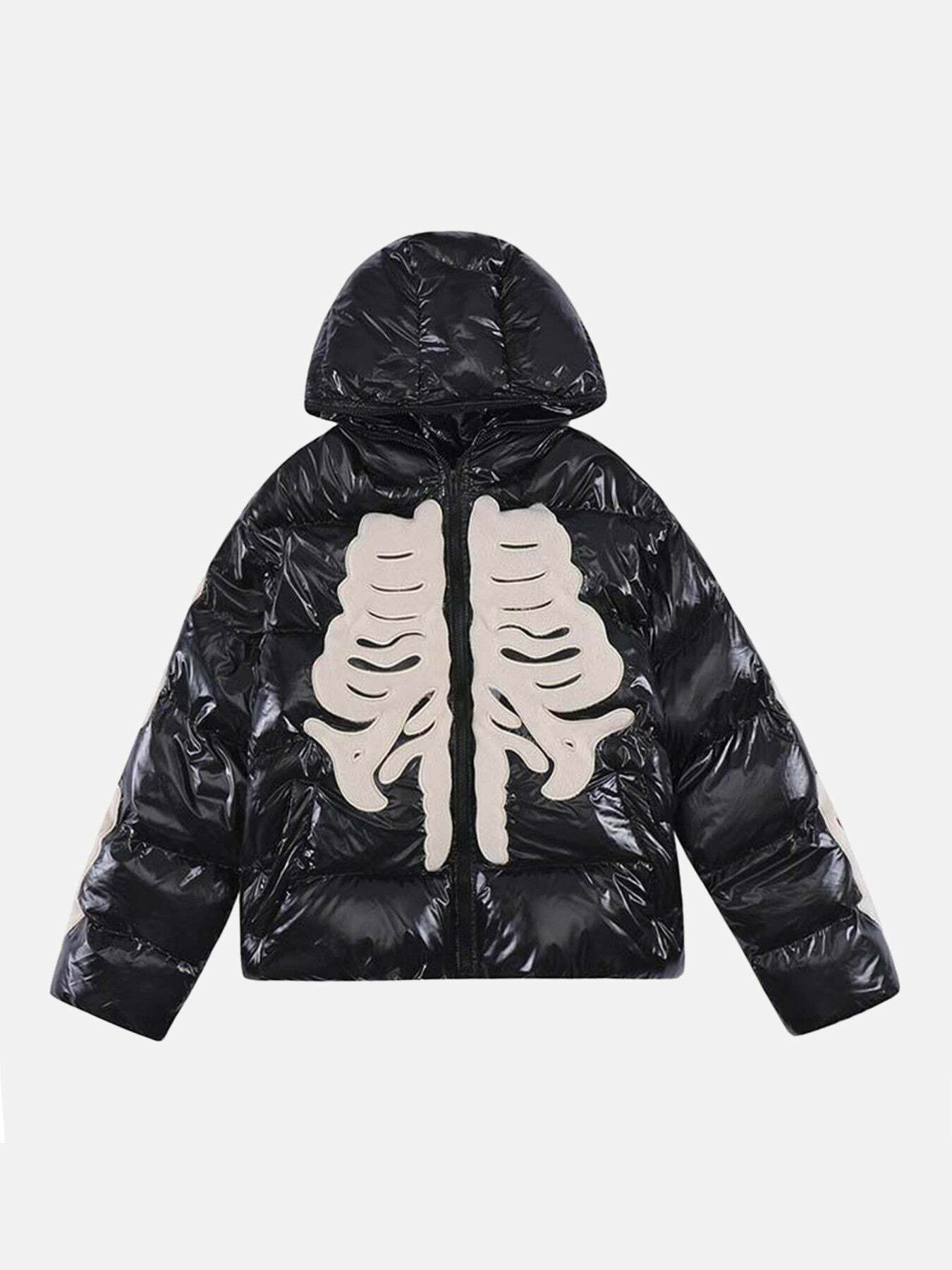 Y2K Grunge Aesthetic Flocked Embroidered Skeleton Jacket for Summer Outfits & 90s Fashion