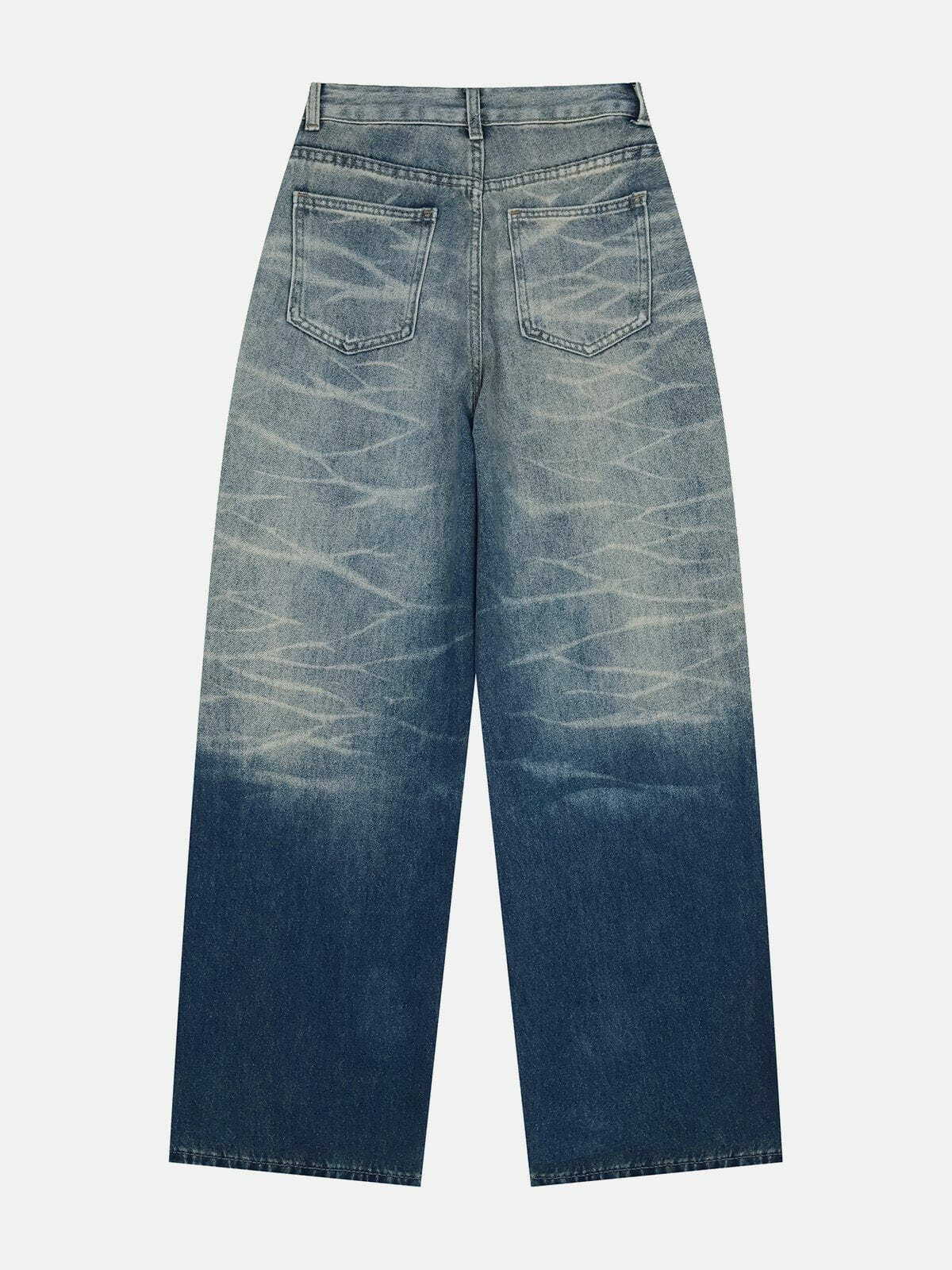 Y2K Grunge Aesthetic Gradient Ripple Jeans - Vintage 90s Style Wide Leg Denim for Trendy Outfits