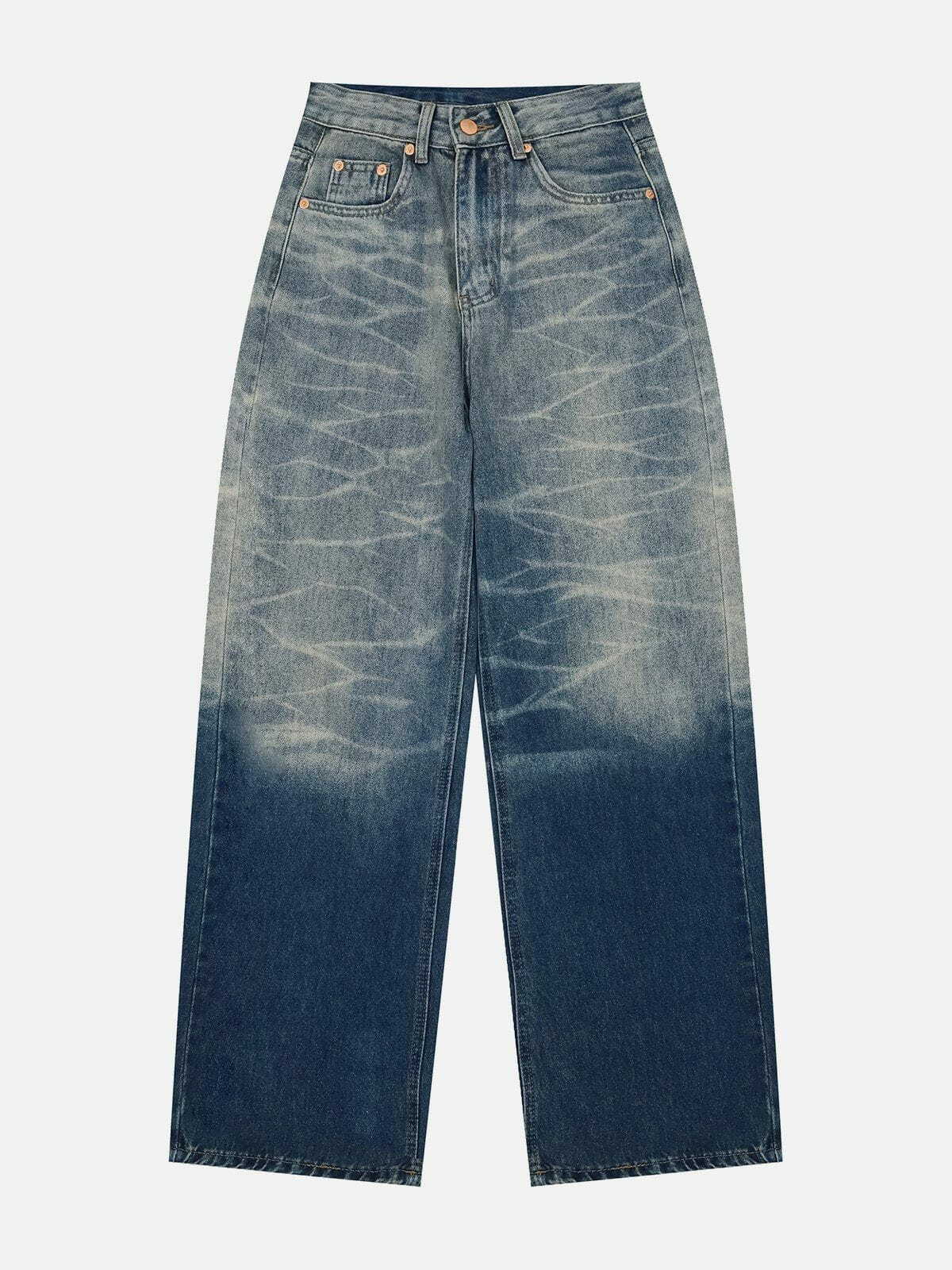 Y2K Grunge Aesthetic Gradient Ripple Jeans - Vintage 90s Style Wide Leg Denim for Trendy Outfits