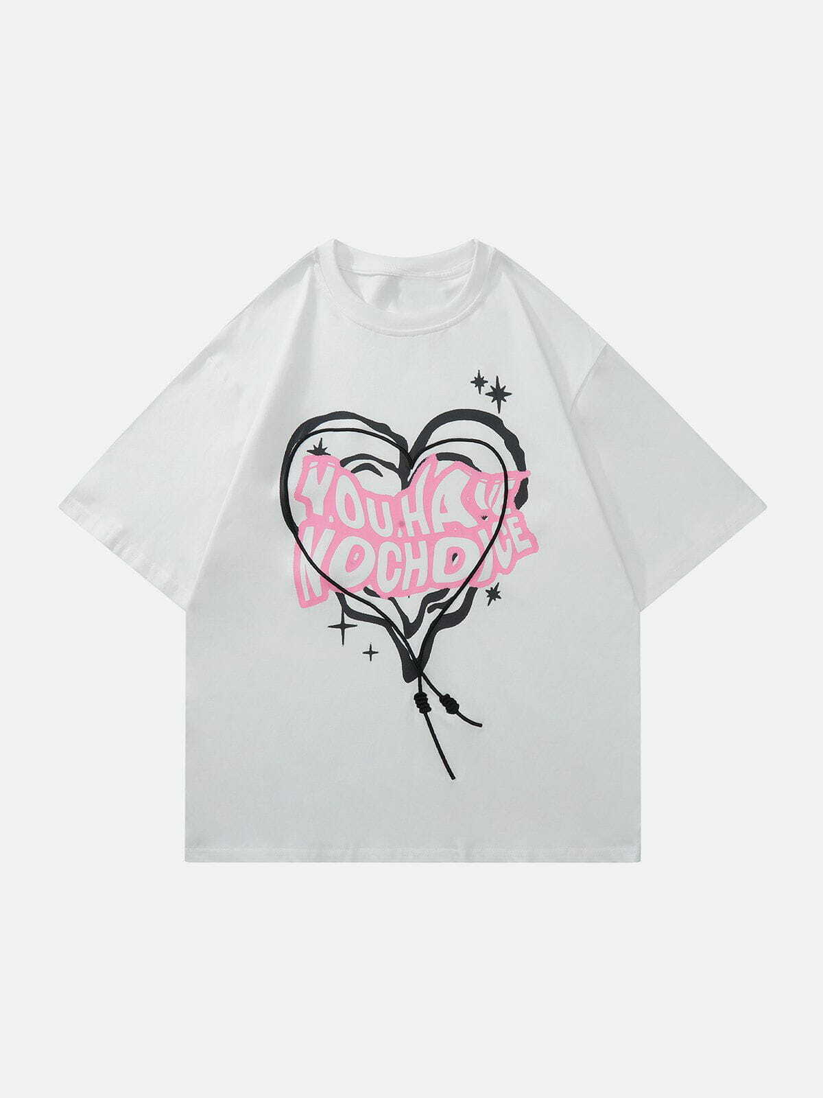 Y2K Grunge Aesthetic Heart Letter Print Tee - Vintage 90s Style Casual Top for Trendy Outfits