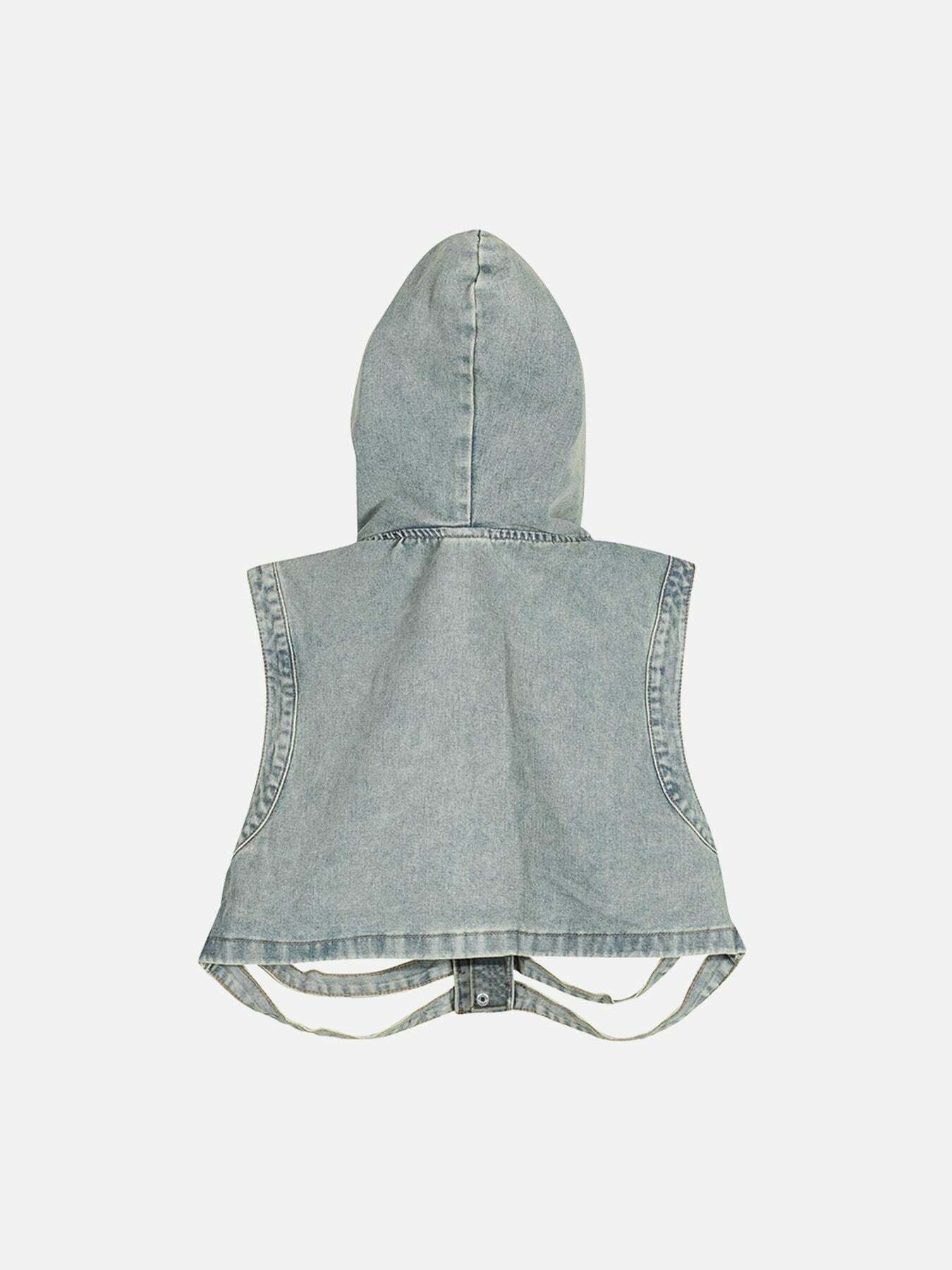 Y2K Grunge Aesthetic Hooded Denim Vest - Vintage 90s Style for Summer Outfits & Cute Looks