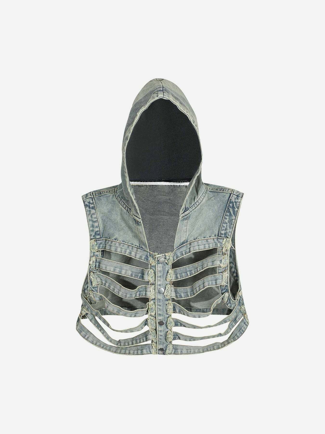 Y2K Grunge Aesthetic Hooded Denim Vest - Vintage 90s Style for Summer Outfits & Cute Looks