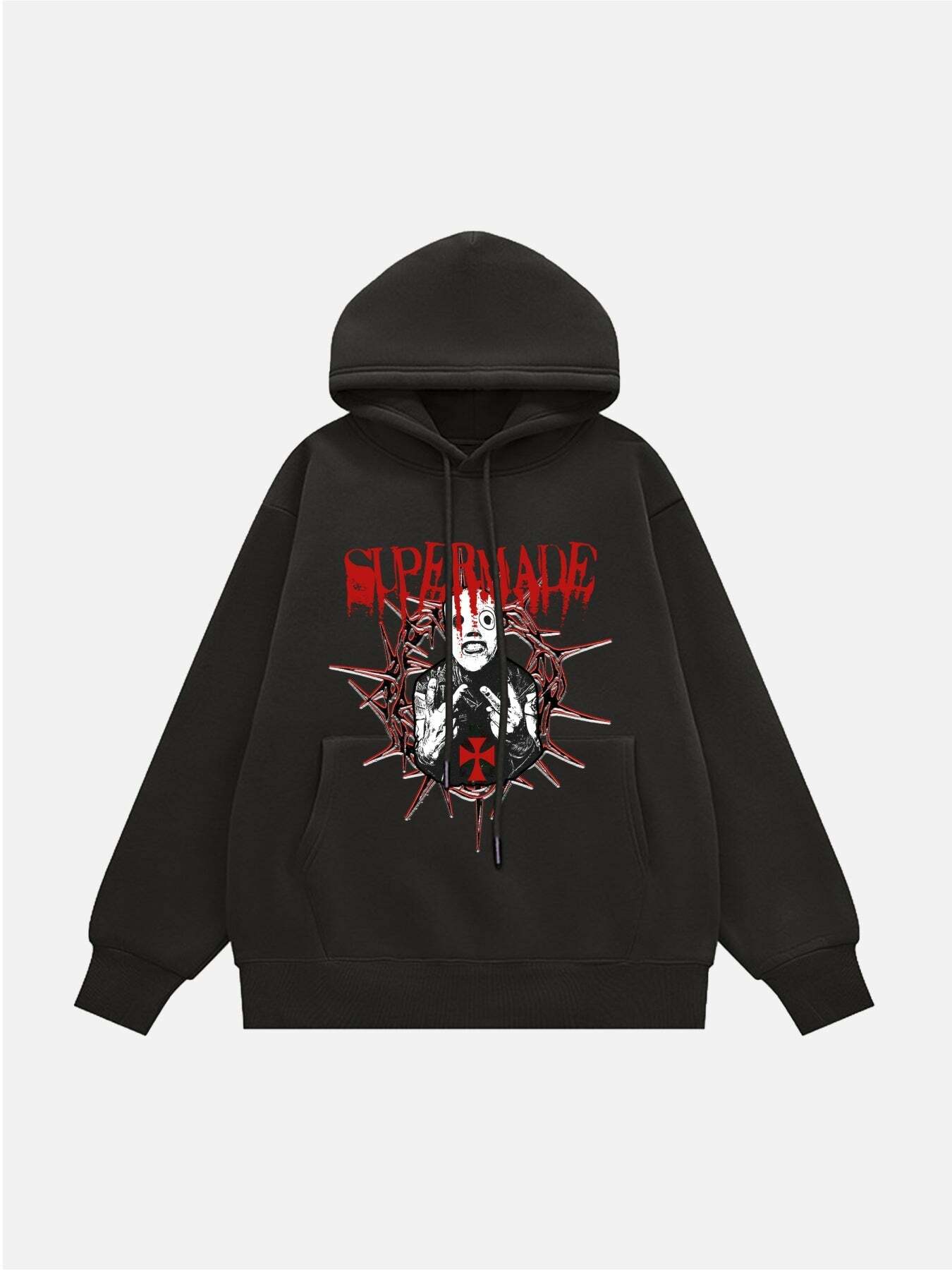 Y2K Grunge Aesthetic Hoodie with Logo Lock Print - Cozy Fleece for 90s Fashion Lovers