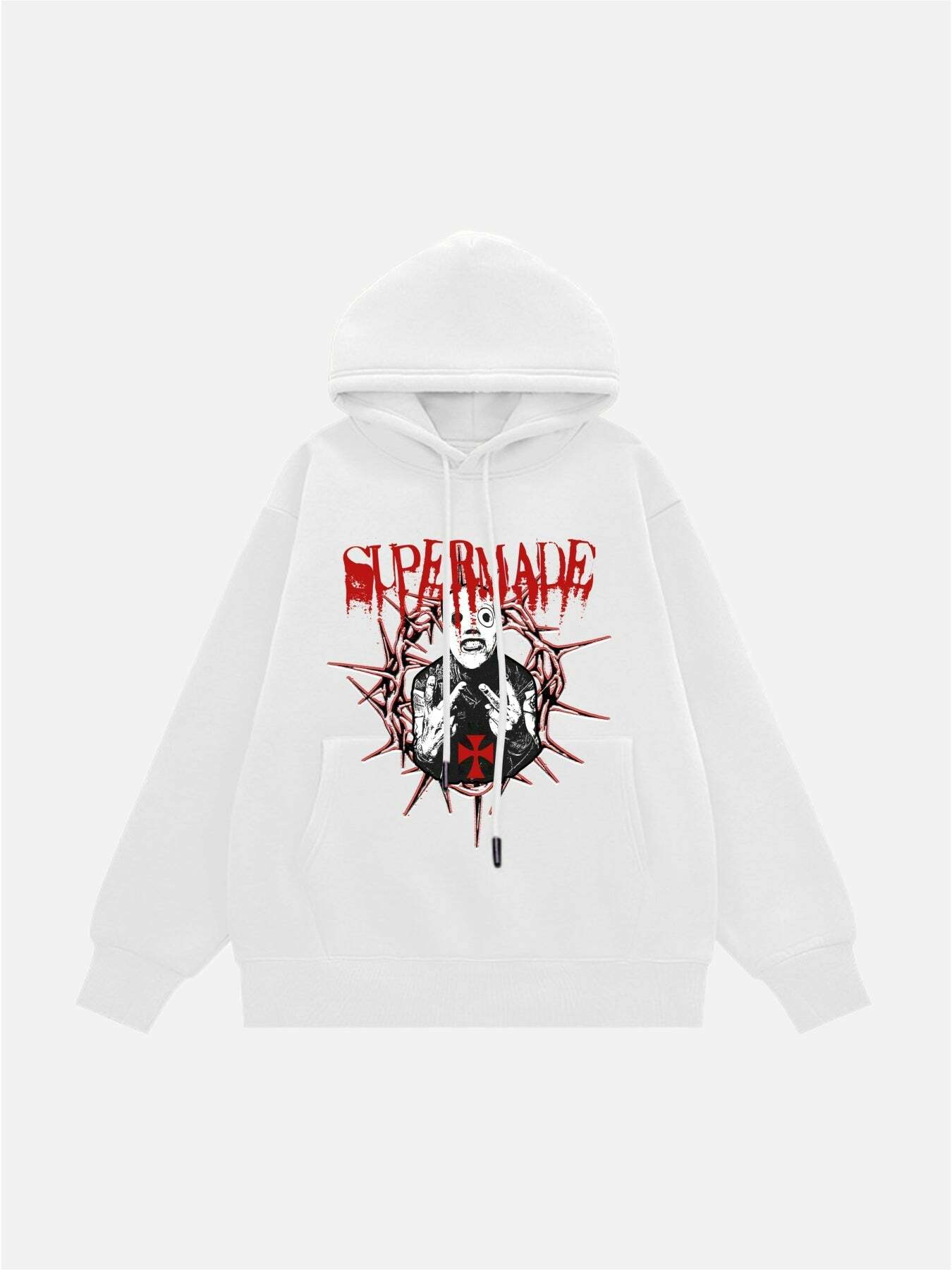 Y2K Grunge Aesthetic Hoodie with Logo Lock Print - Cozy Fleece for 90s Fashion Lovers