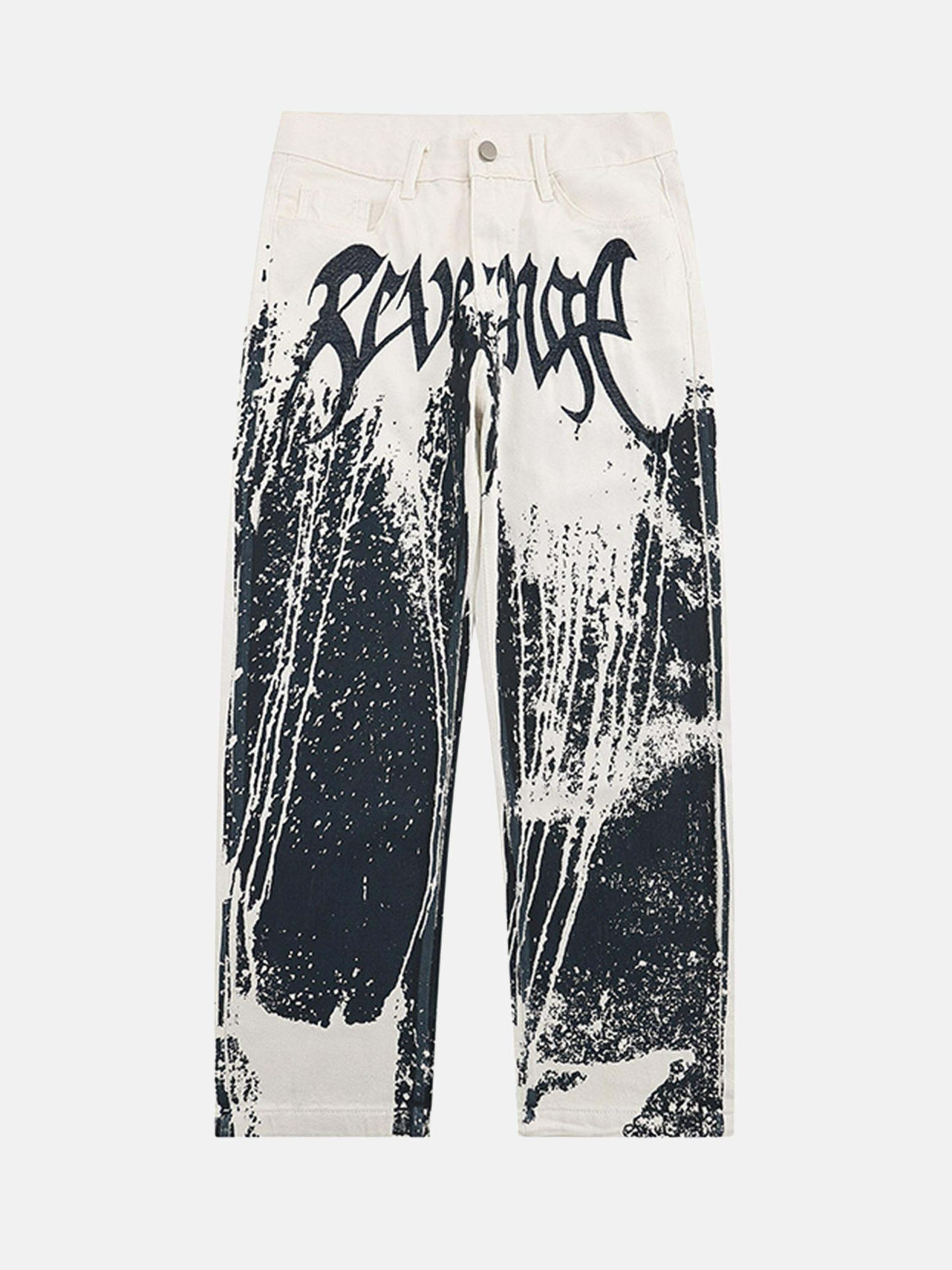 Y2K Grunge Aesthetic Ink Splash Embroidery Baggy Jeans for Vintage 90s Fashion Lovers