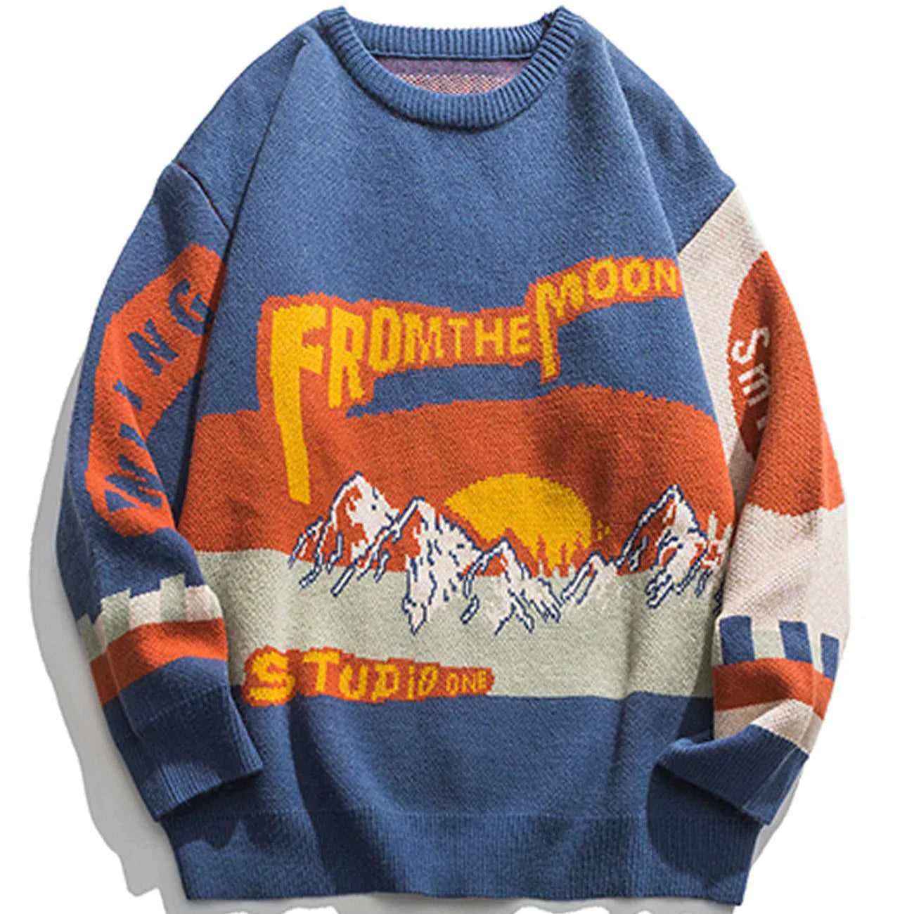 Y2K Grunge Aesthetic Mountain Pattern Knit Sweater - Vintage 90s Style for Trendy Outfits