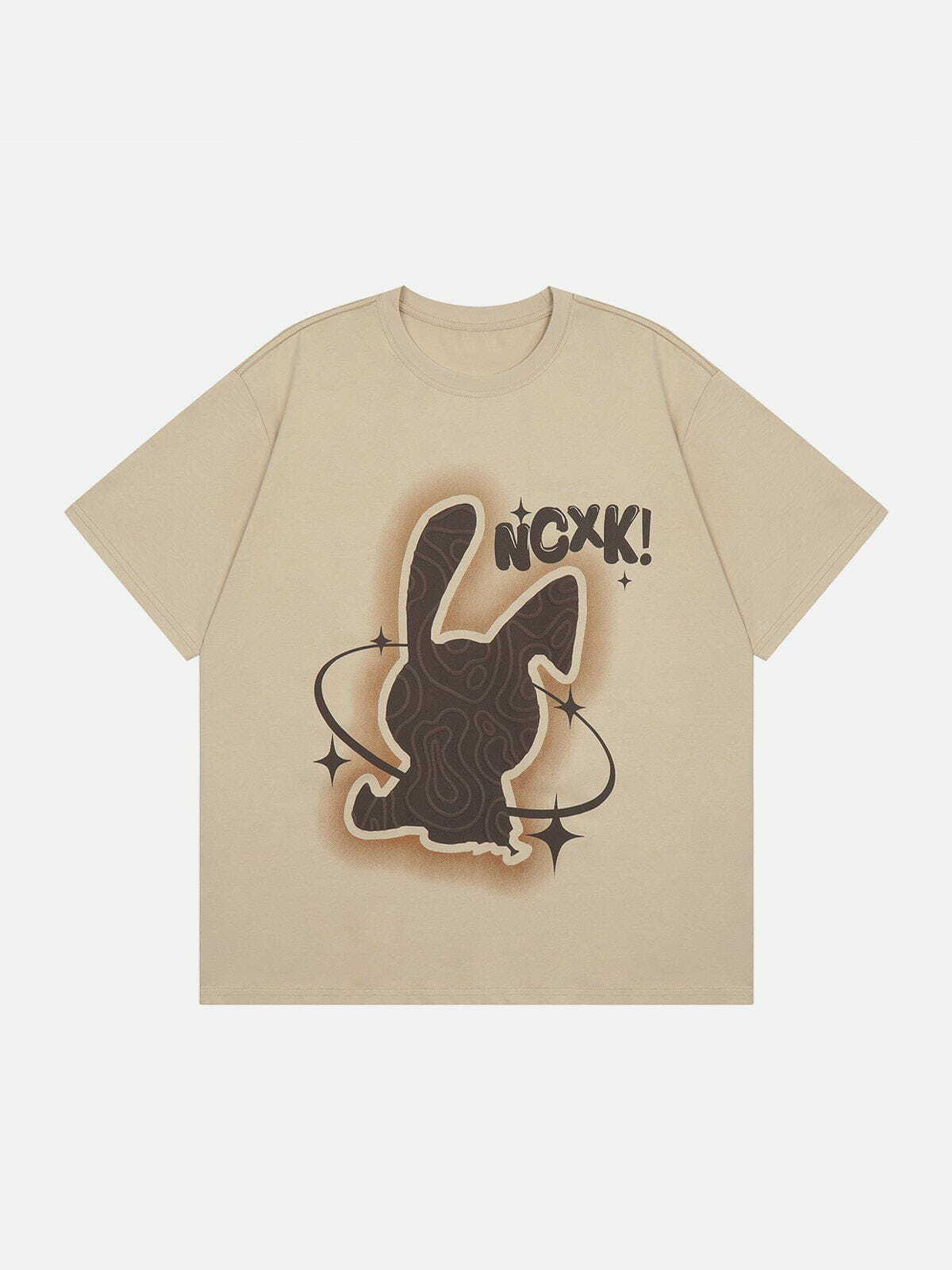 Y2K Grunge Aesthetic Rabbit Foam Print Tee - Vintage 90s Style Summer Outfit Essential