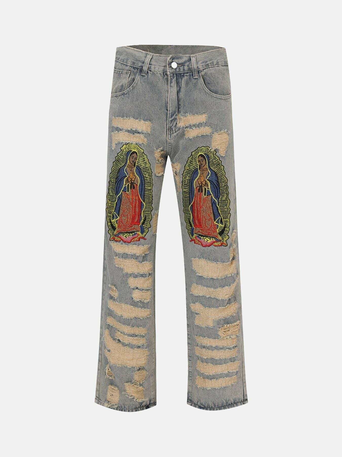 Y2K Grunge Aesthetic Ripped Embroidered Baggy Jeans for Trendy Summer Outfits