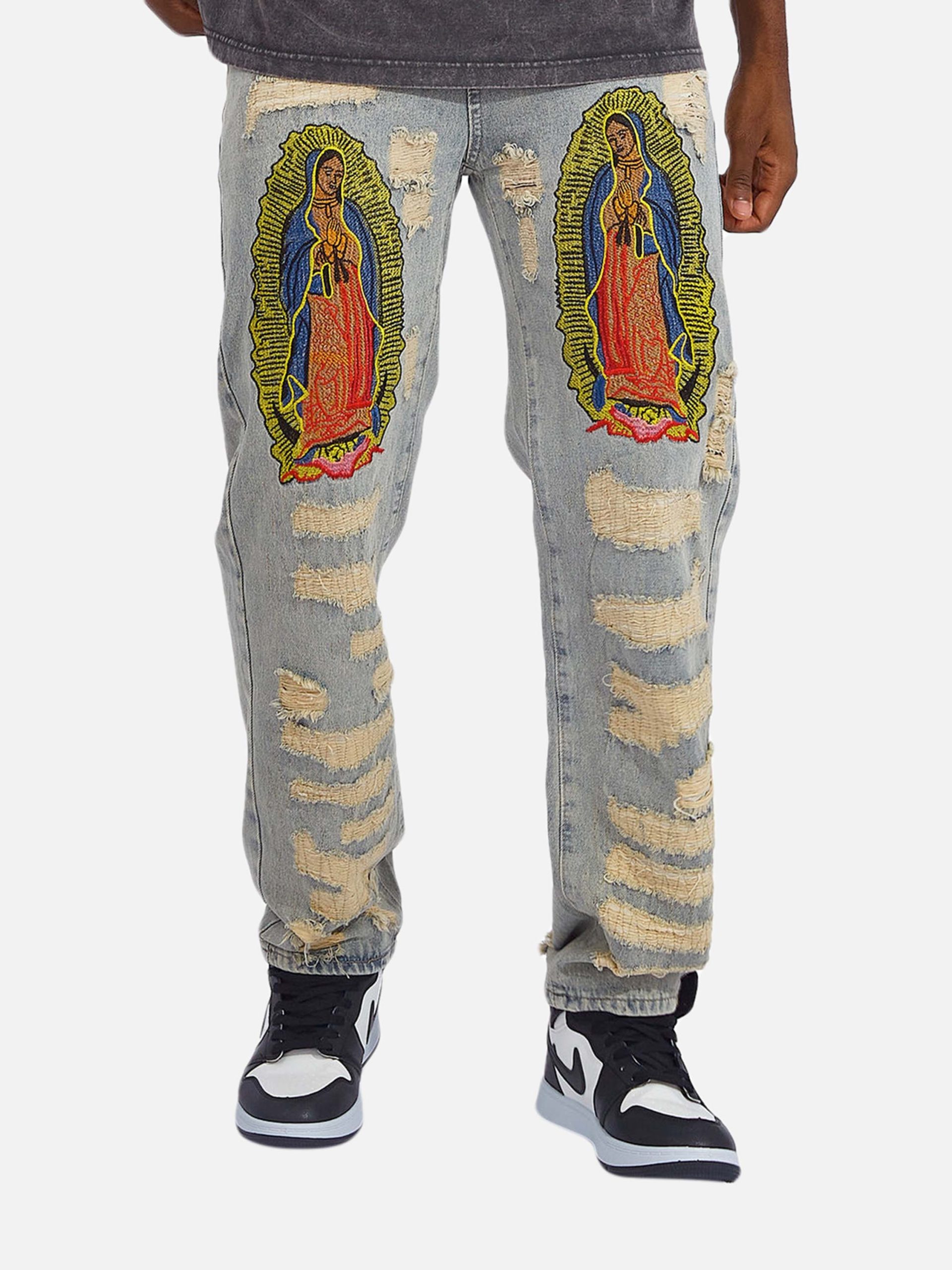 Y2K Grunge Aesthetic Ripped Embroidered Baggy Jeans for Trendy Summer Outfits