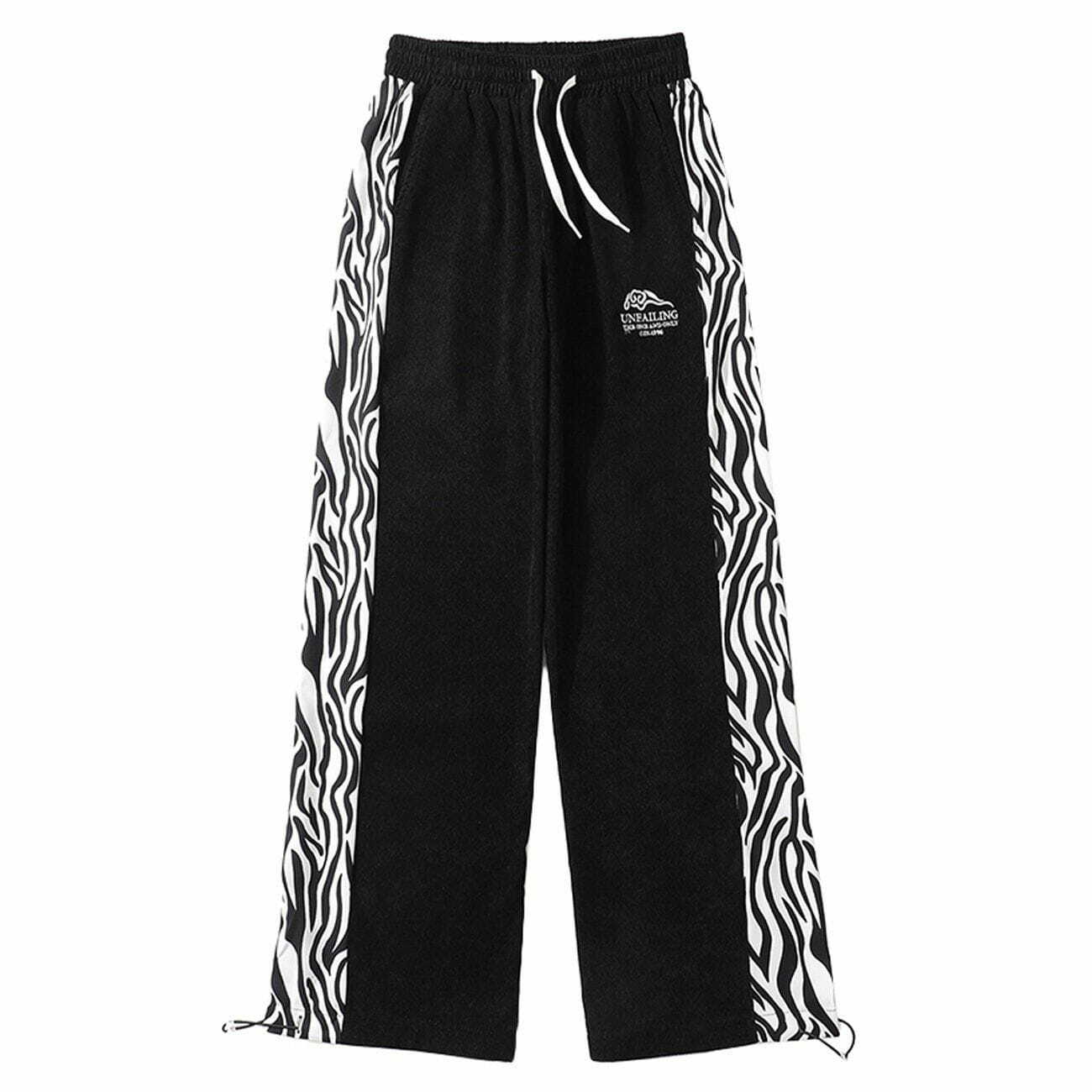 Y2K Grunge Aesthetic Side Zebra Pattern Paneled Sweatpants for Trendy Summer Outfits