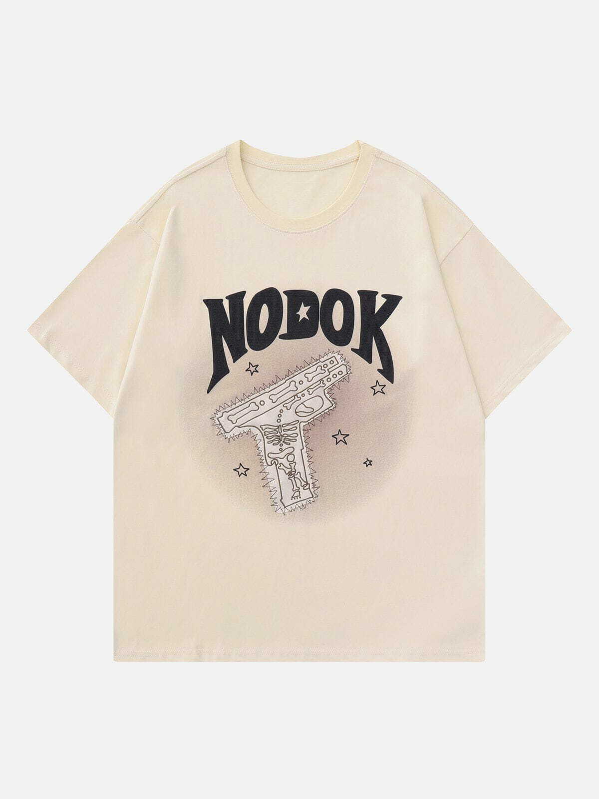 Y2K Grunge Aesthetic Skeleton Gun Print Tee - Vintage 90s Style for Summer Outfits