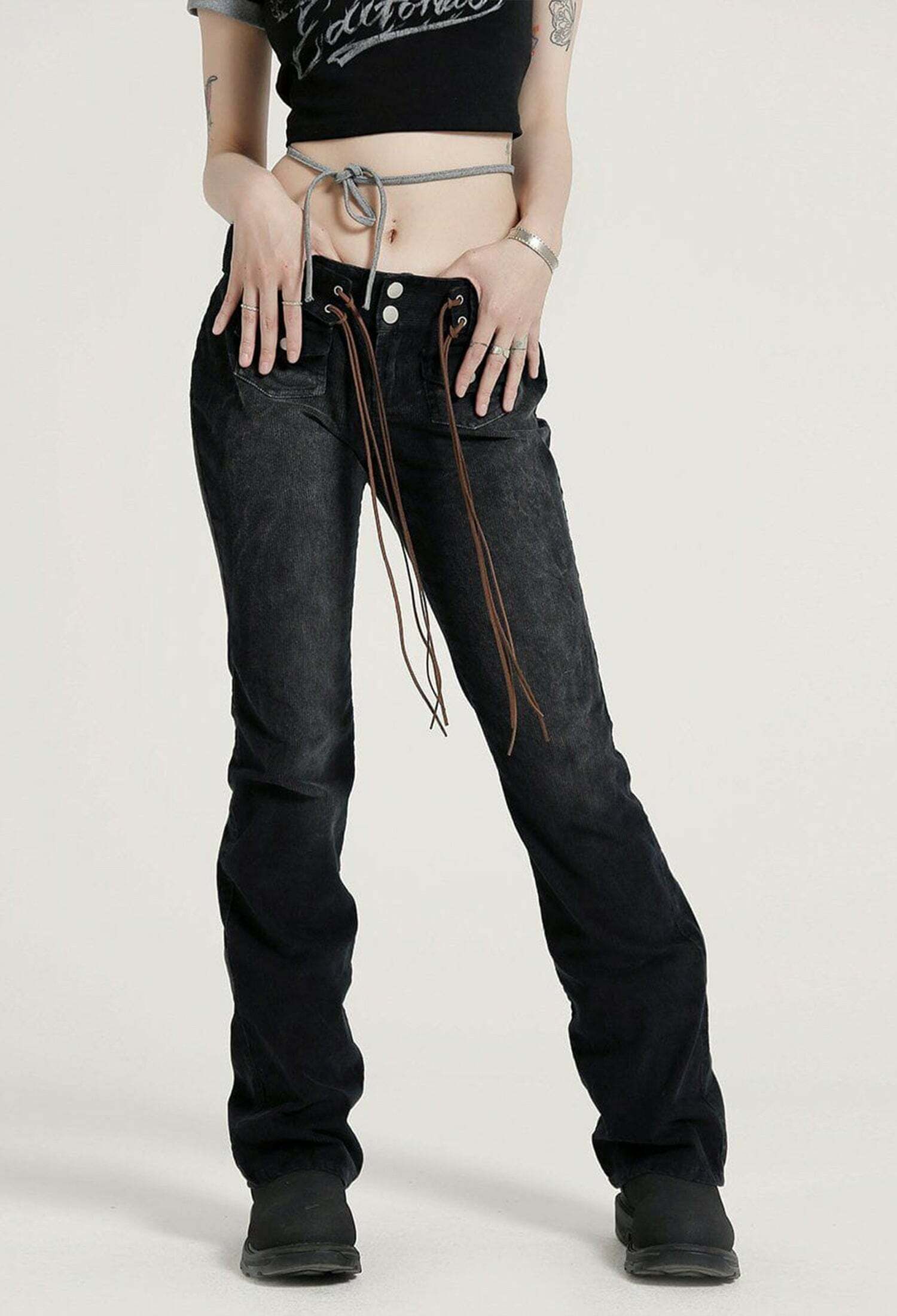 Y2K Grunge Aesthetic Slim Fit Jeans - Vintage 90s Style with Ripped Details for Trendy Outfits