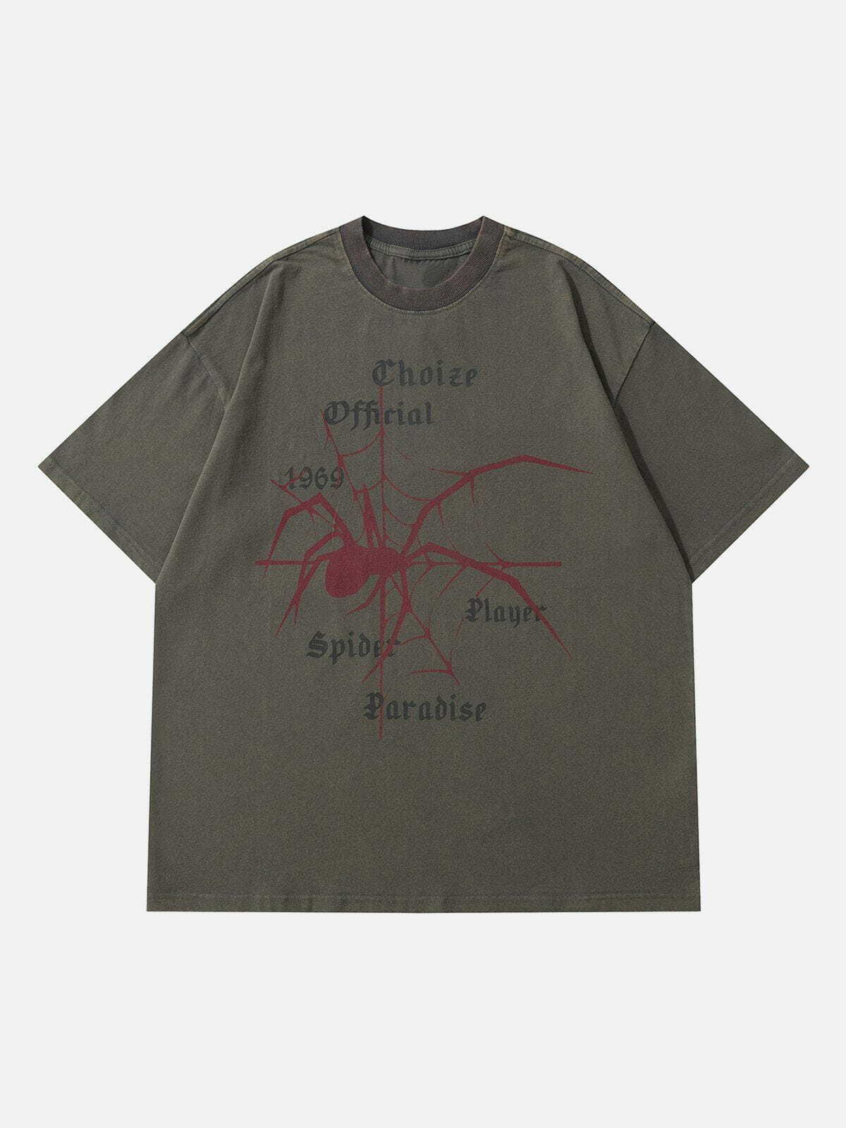 Y2K Grunge Aesthetic Spider Print Washed Tee - Vintage 90s Style for Trendy Outfits