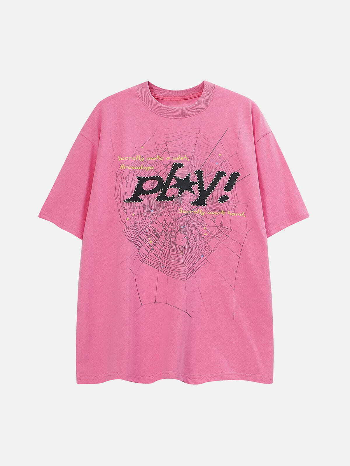 Y2K Grunge Aesthetic Spider Web Letter Print Tee - Vintage 90s Style Summer Outfit Essential