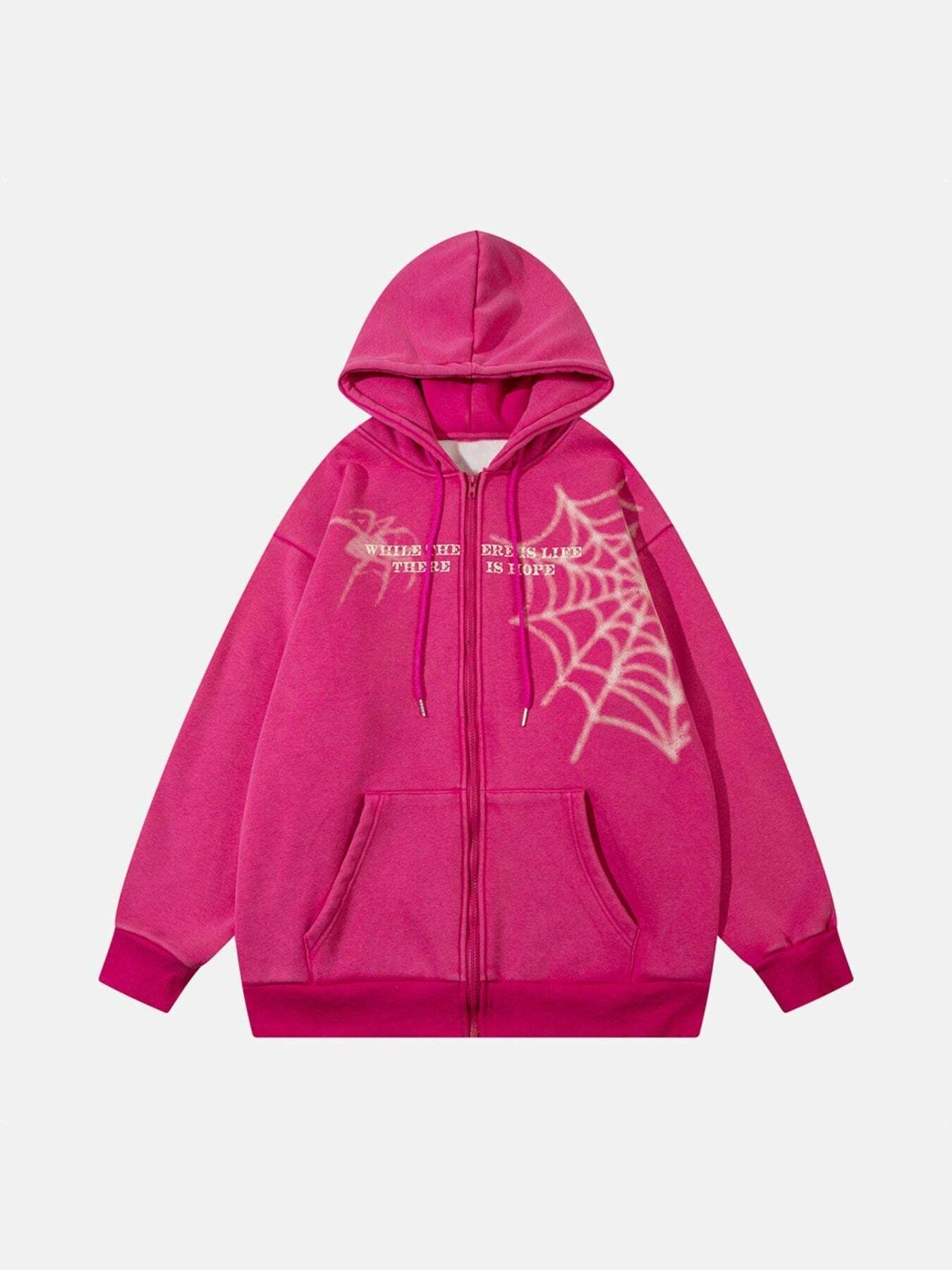 Y2K Grunge Aesthetic Spiderweb Printed Hoodie - Perfect for 90s Fashion Lovers & Summer Outfits