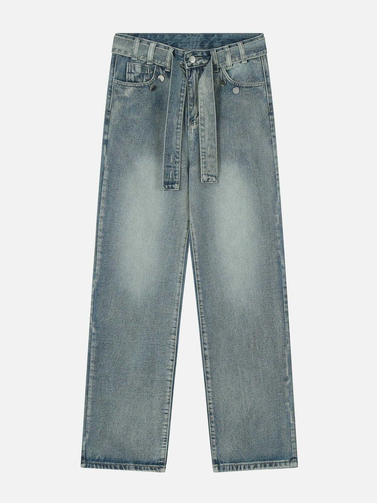 Y2K Grunge Aesthetic Strap Gradient Jeans - Vintage 90s Style Wide Leg Denim for Trendy Outfits