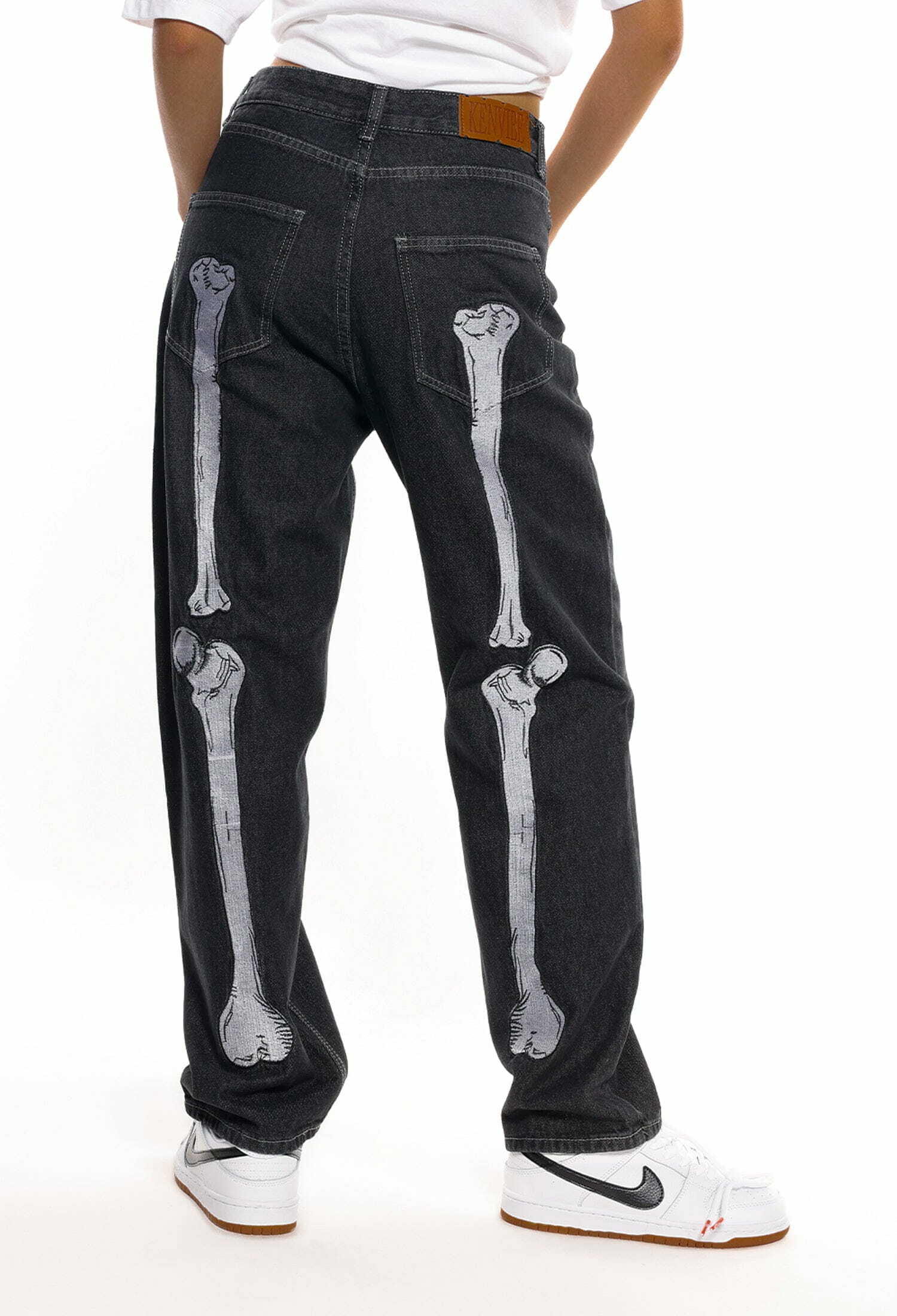 Y2K Grunge Aesthetic Vintage Skull Bone Embroidery Baggy Jeans for Trendy Summer Outfits