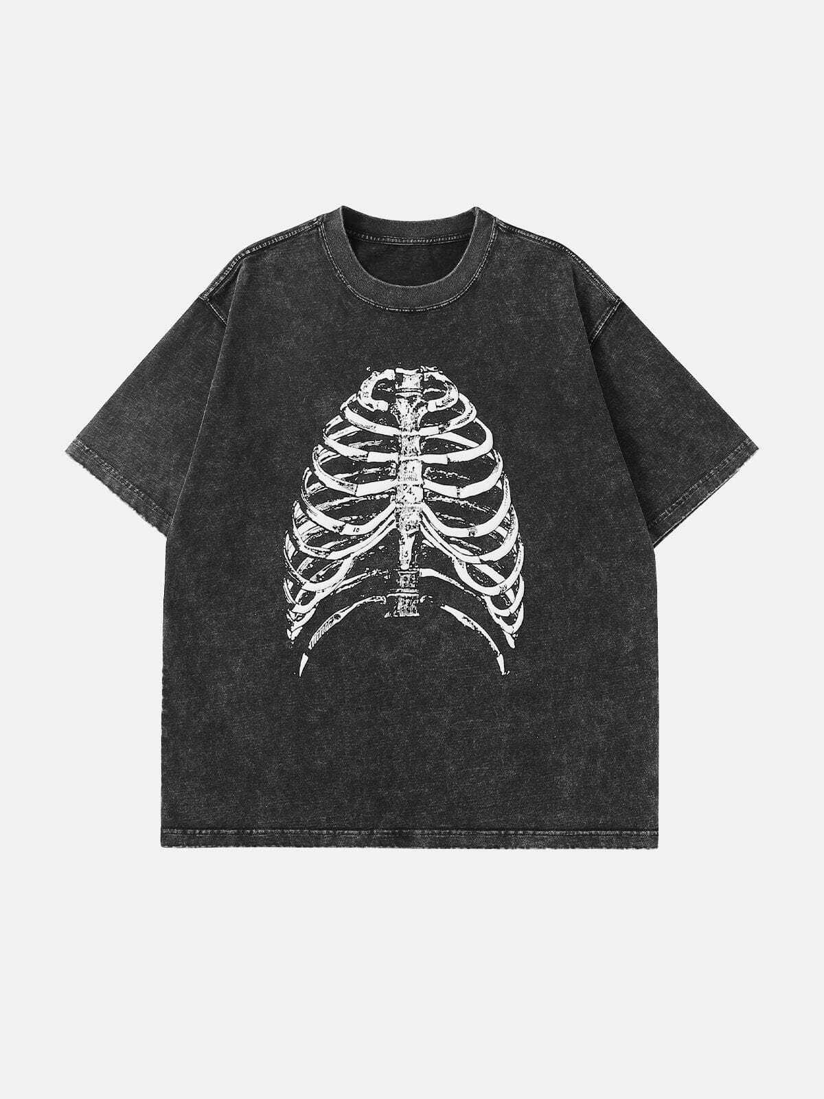 Y2K Grunge Aesthetic Washed Body Skeleton Print Tee - Vintage 90s Style Summer Outfit