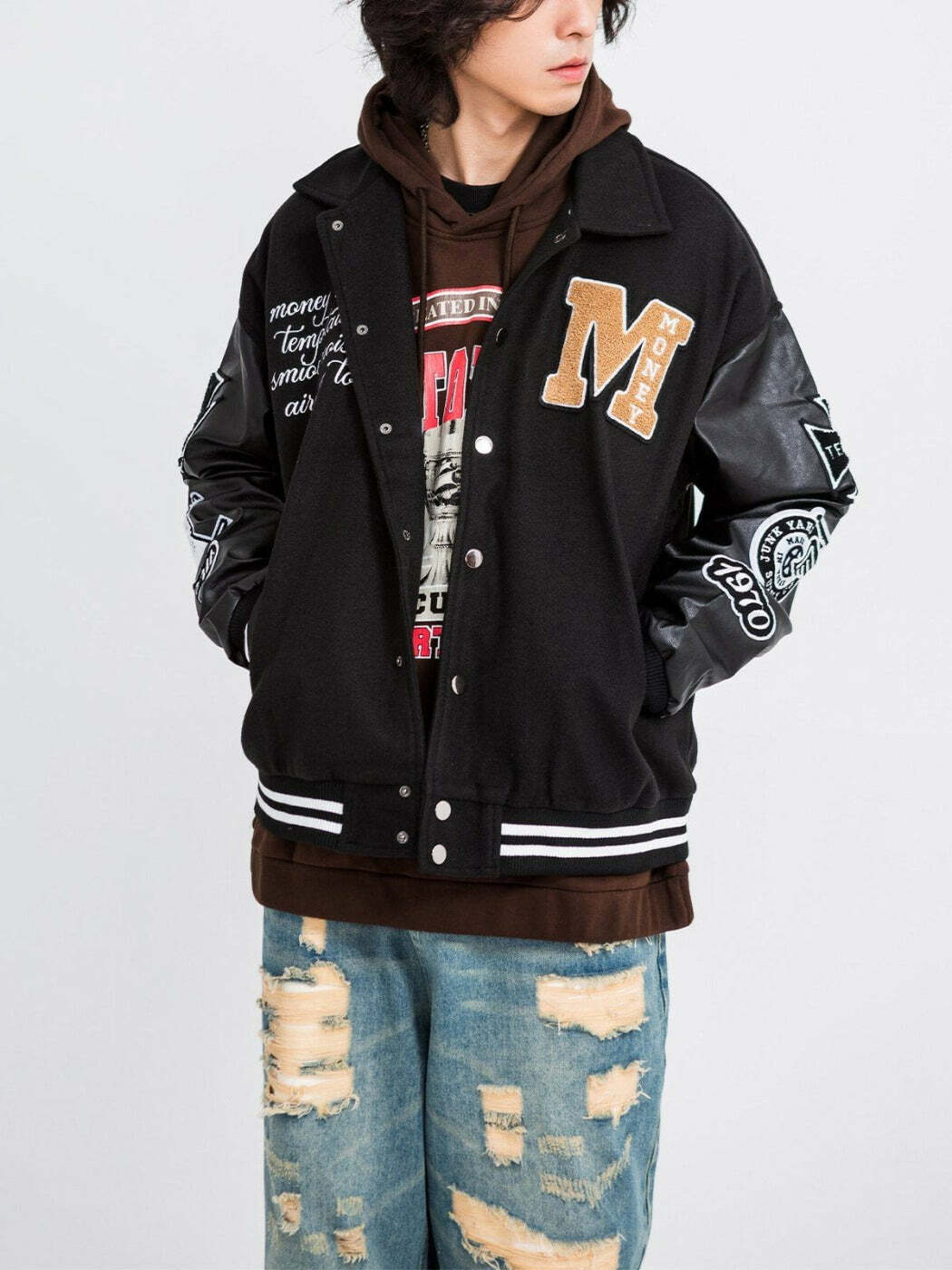 Y2K Grunge Aesthetic Western Cowboy Skull PU Varsity Jacket for Trendy Summer Outfits