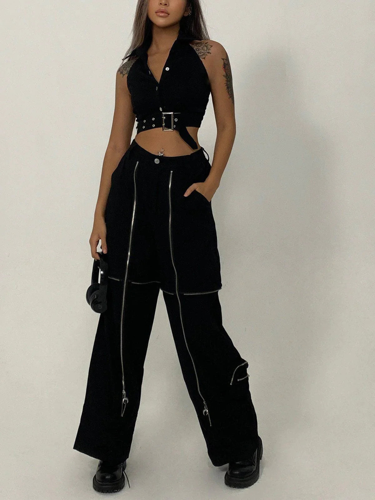 Y2K Grunge Aesthetic Zipper Design Loose Cargo Pants for Trendy Summer Outfits