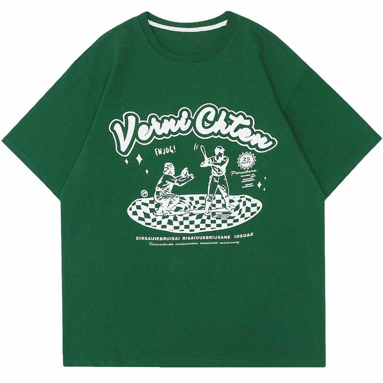 Y2K Grunge Baseball Game Graphic Tee - Vintage 90s Aesthetic, Cute Summer Outfit Essential