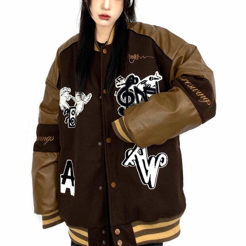 Y2K Grunge Baseball Jacket - Vintage 90s Style Music Audio Aesthetic Outerwear for Trendy Looks