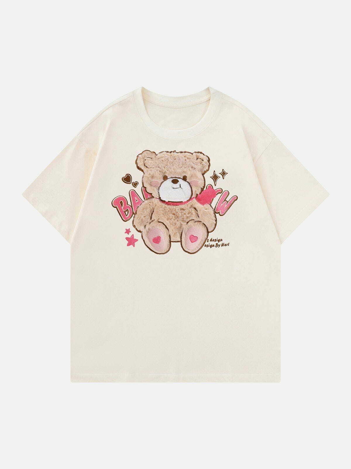 Y2K Grunge Bear Embroidery Tee - Vintage 90s Aesthetic Top for Cute Summer Outfits