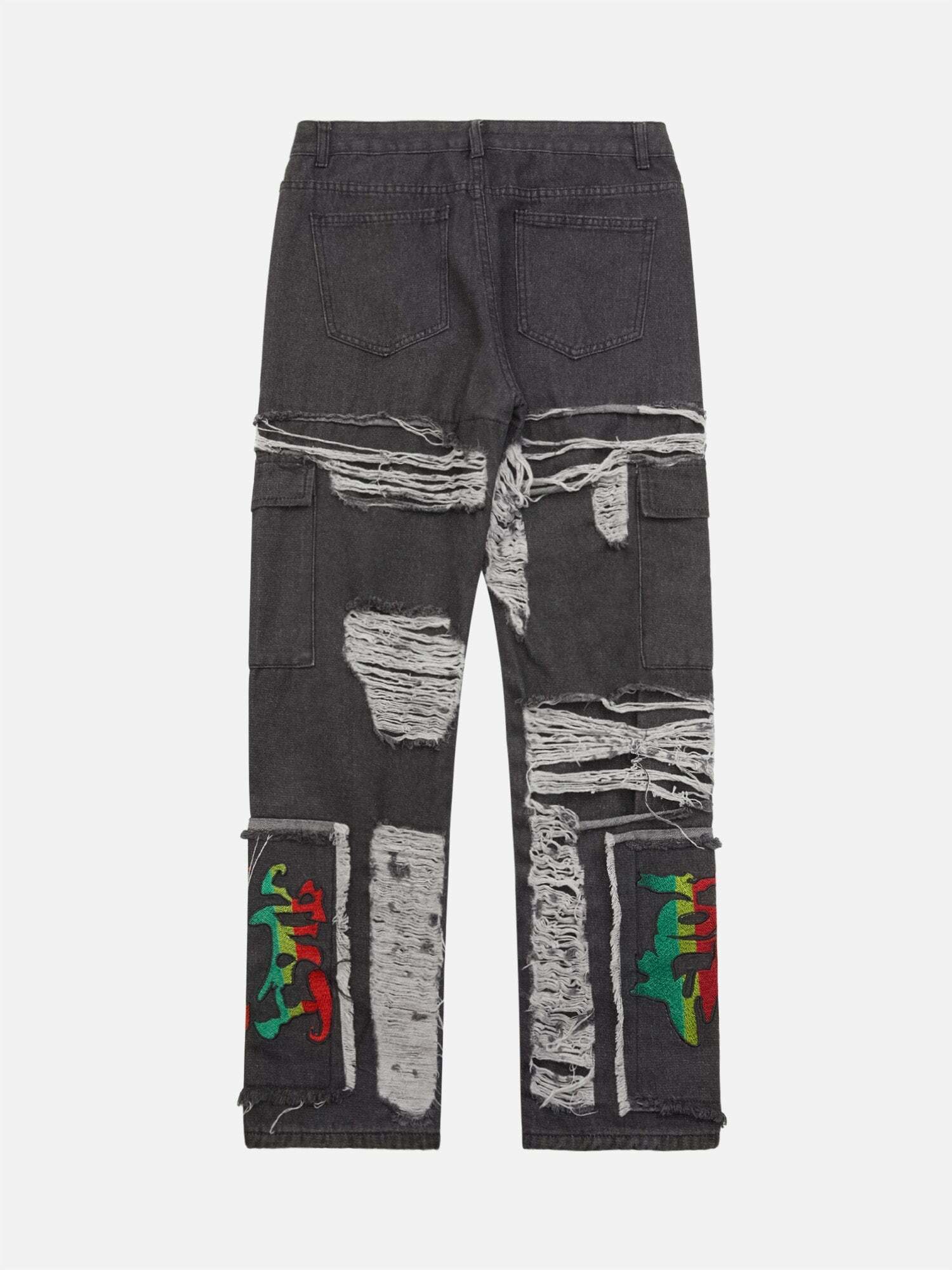 Y2K Grunge Embroidered Baggy Jeans - Vintage 90s Hip Hop Style for Trendy Summer Outfits