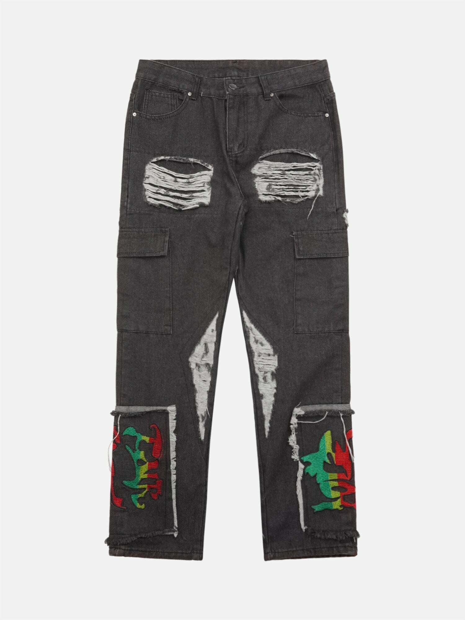 Y2K Grunge Embroidered Baggy Jeans - Vintage 90s Hip Hop Style for Trendy Summer Outfits