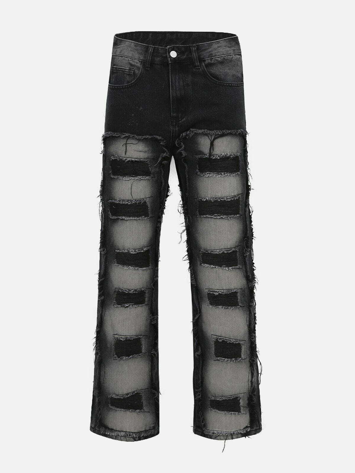 Y2K Grunge Halo Torn Jeans - Vintage 90s Style Ripped Wide Leg Denim for Trendy Summer Outfits