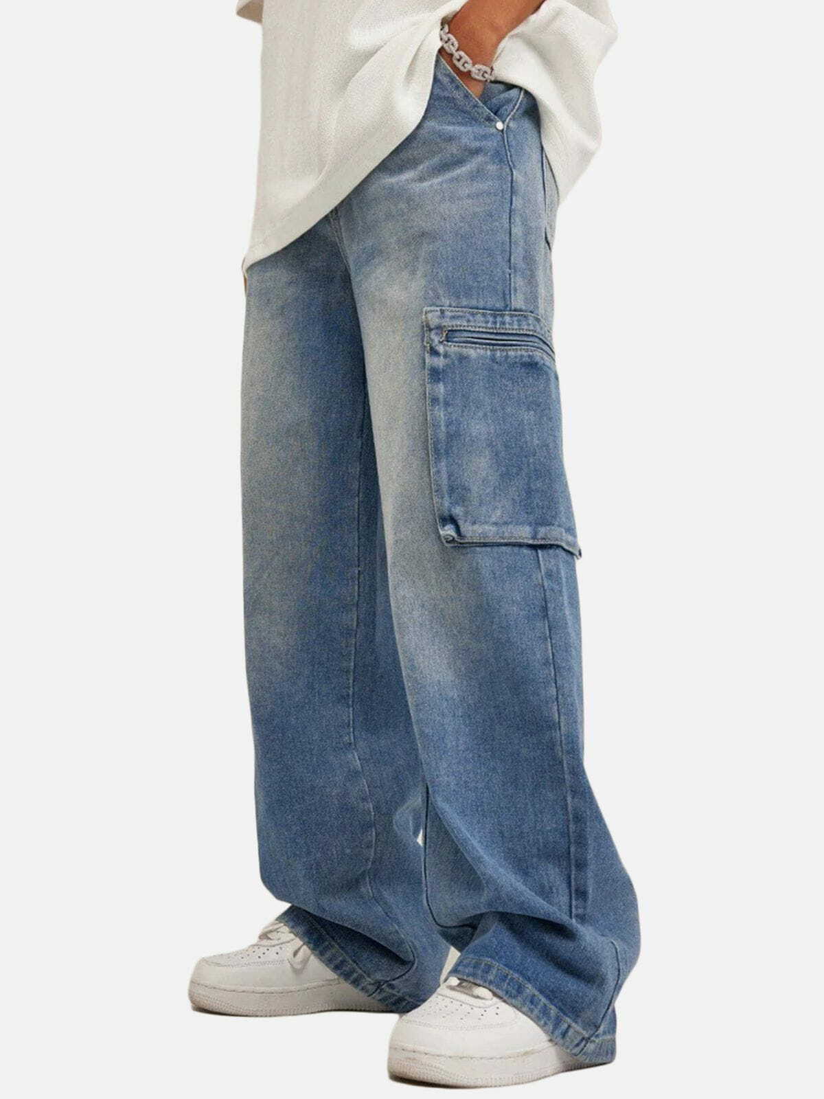 Y2K Grunge Large Pocket Jeans - Vintage 90s Style Baggy Jeans for Effortless Summer Outfits