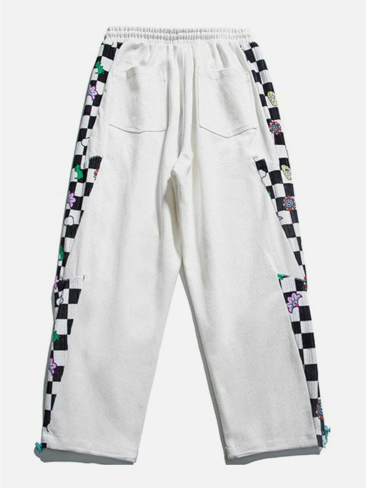 Y2K Grunge Lattice Stitching Sweatpants - Trendy 90s Style Cargo Pants for Aesthetic Outfits