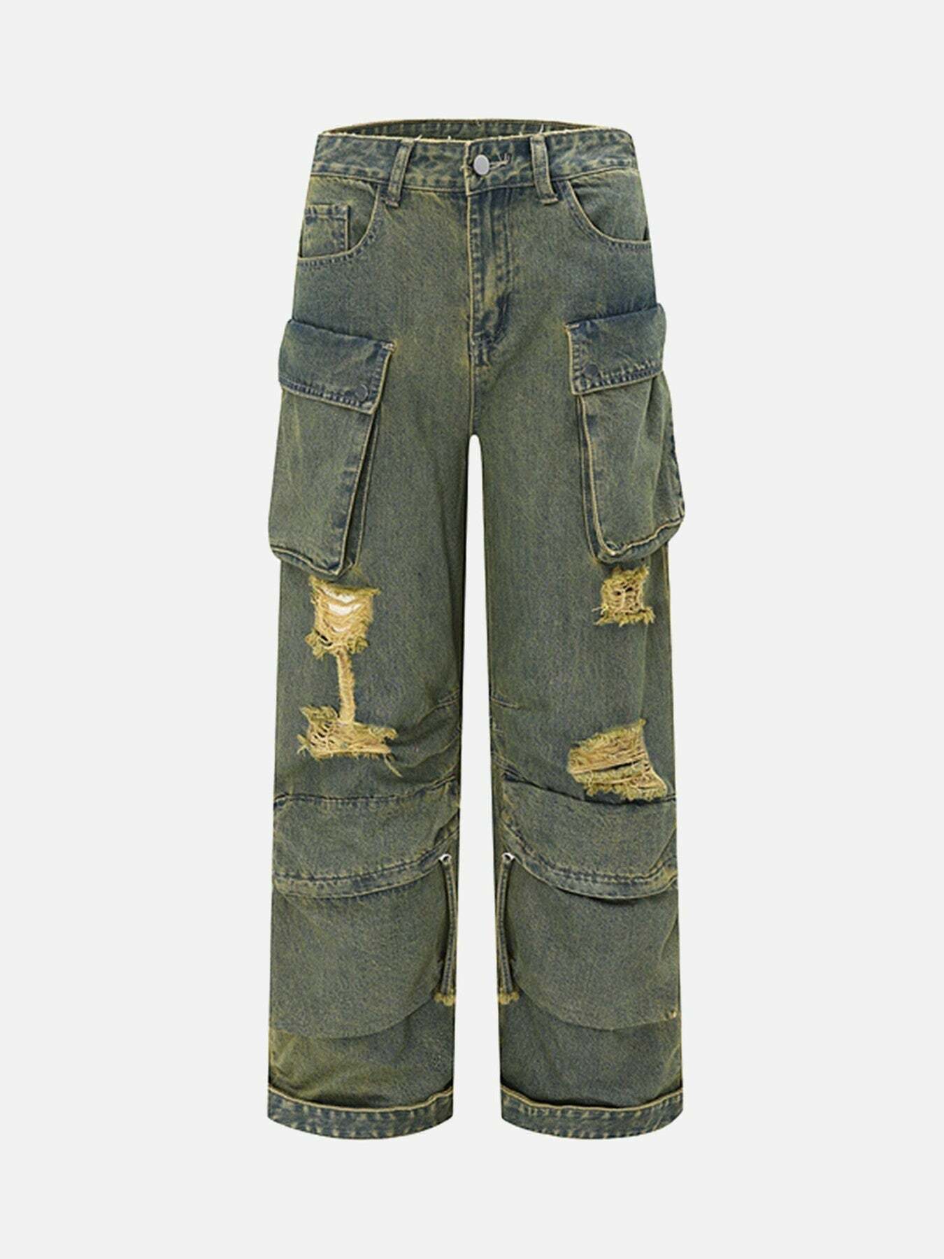 Y2K Grunge Multi-Pocket Cargo Pants - Vintage 90s Style Baggy Jeans for Effortless Summer Outfits