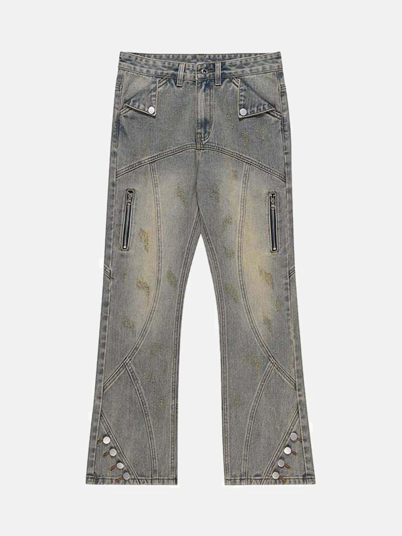 Y2K Grunge Patchwork Stressed Jeans - Vintage 90s Style Baggy Denim for Trendy Outfits