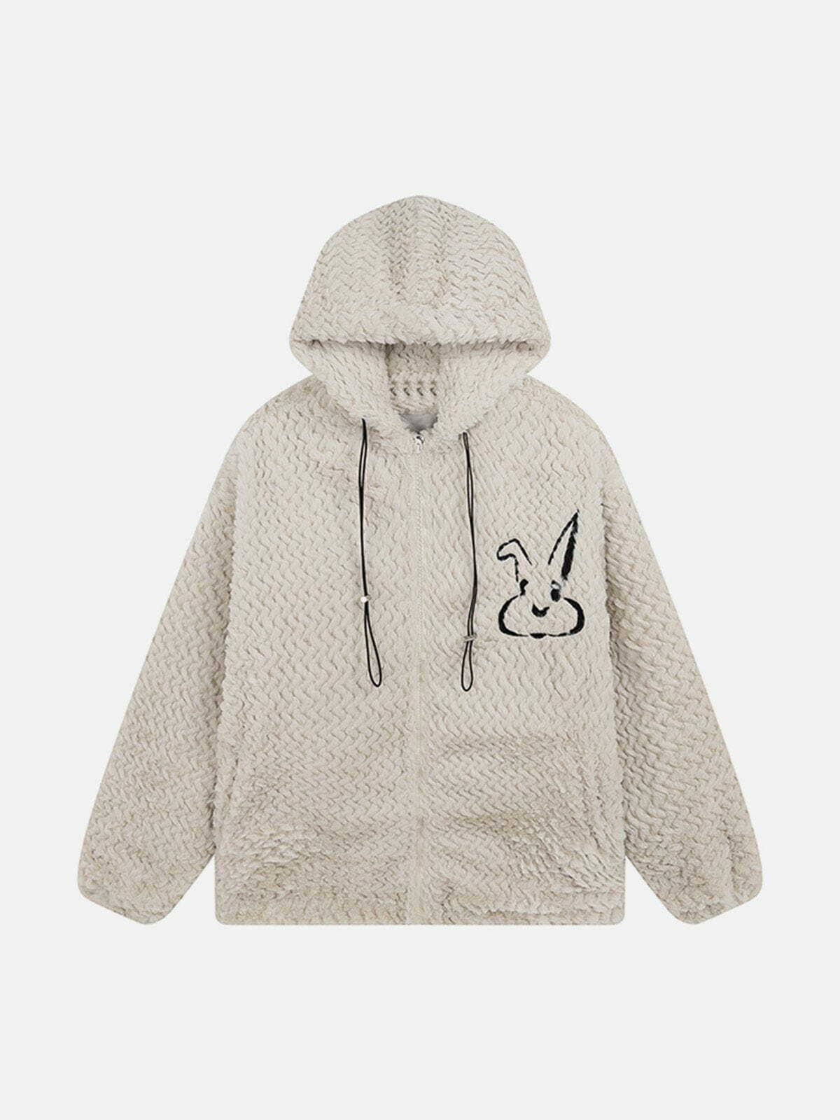 Y2K Grunge Rabbit Embroidery Sherpa Coat - Cozy 90s Fashion Outerwear for Aesthetic Outfits