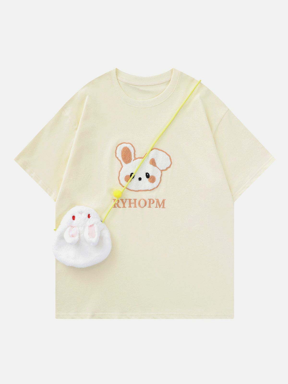 Y2K Grunge Rabbit Embroidery Tee - Cute Summer Outfit with Vintage 90s Aesthetic