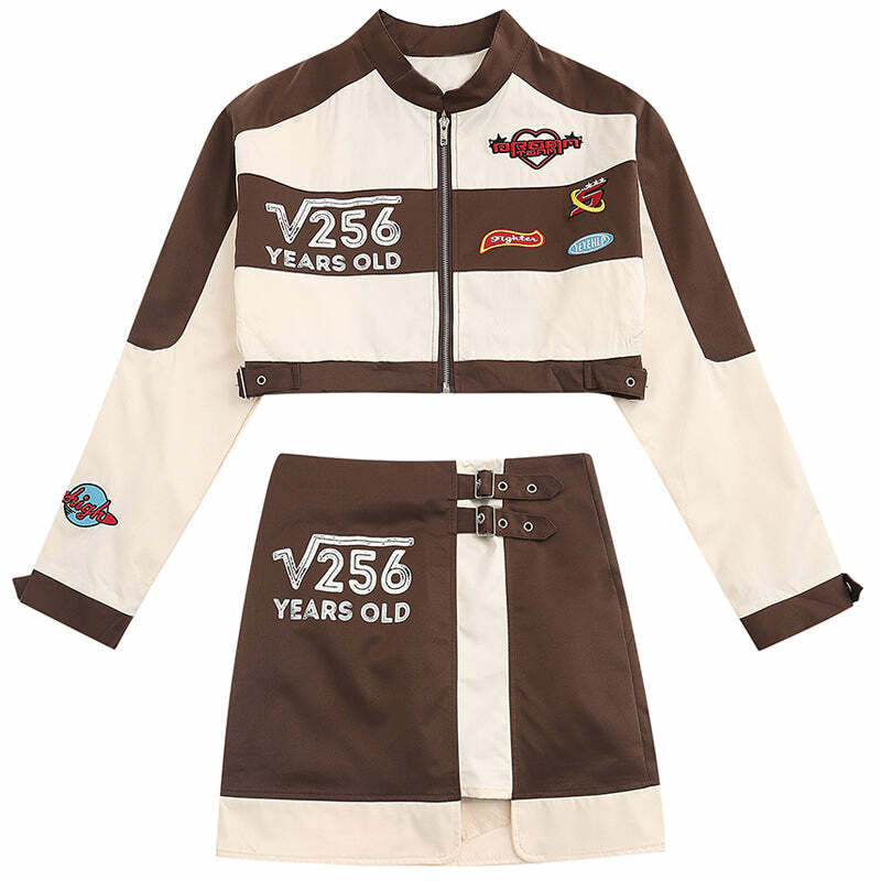 Y2K Grunge Racing Jacket Set with Cargo Pants & Baggy Jeans - Trendy 2000s Fashion Outfit