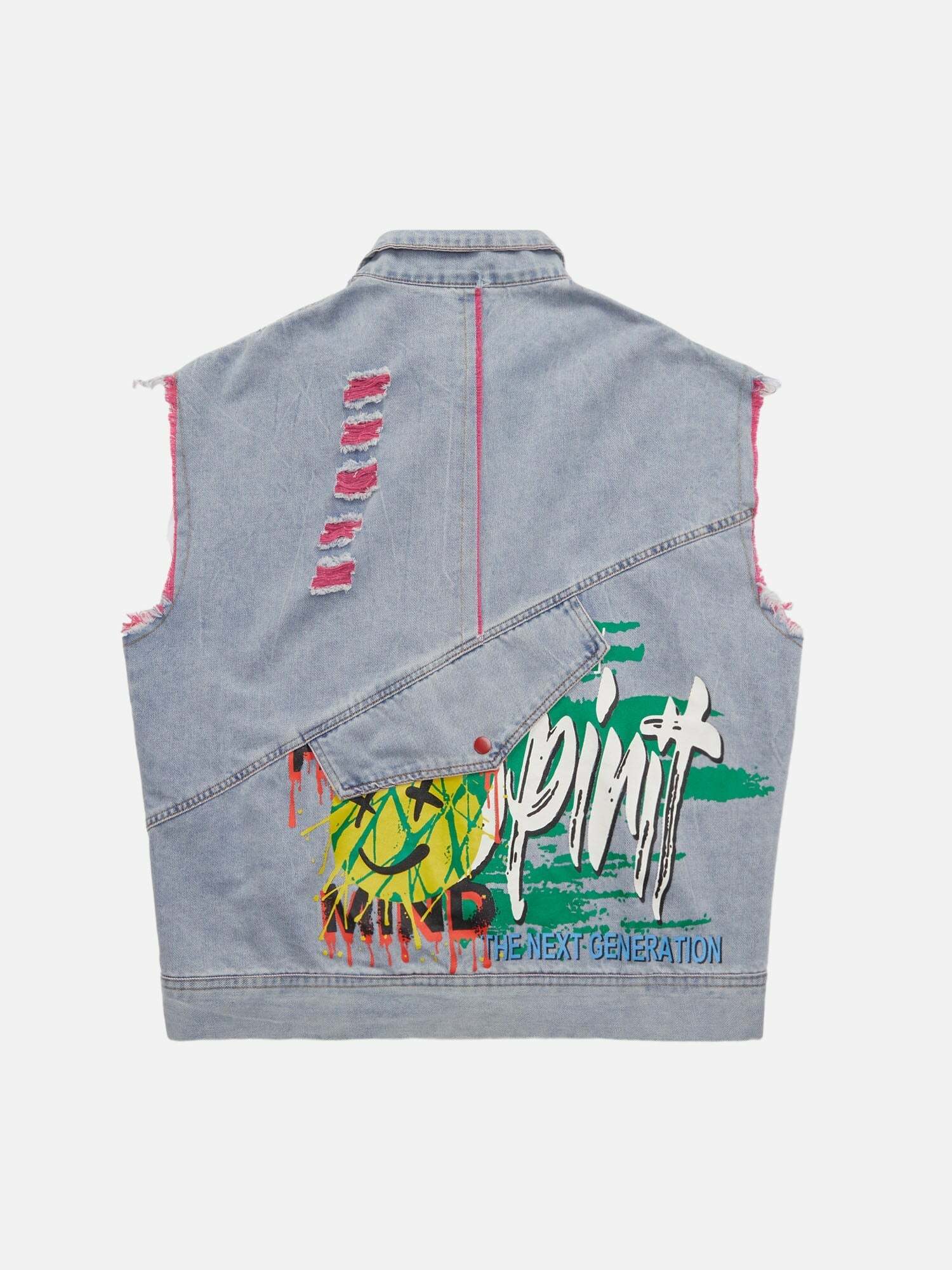 Y2K Grunge Ripped Denim Vest with Graffiti Print - Trendy Streetwear for Summer Outfits