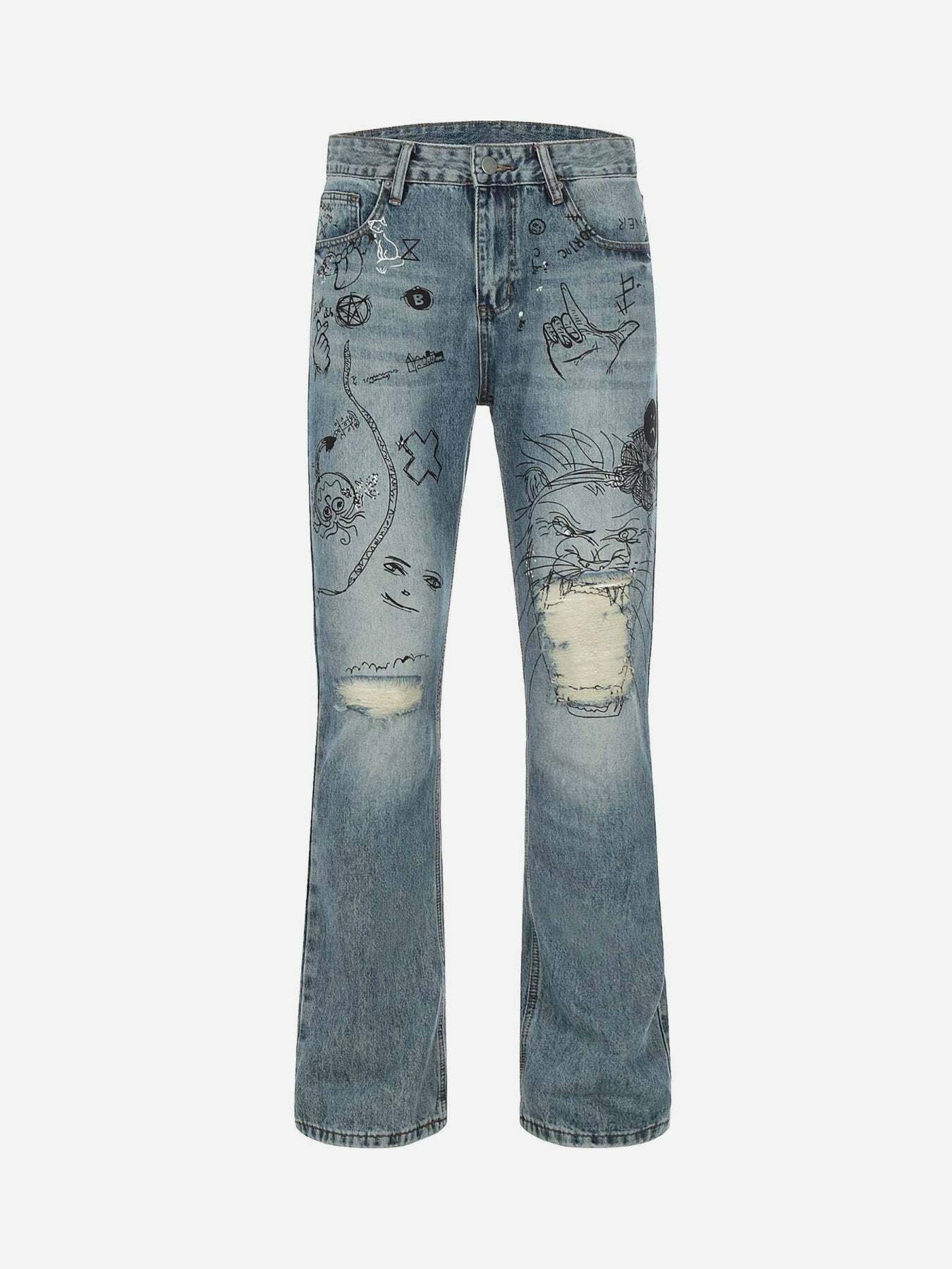 Y2K Grunge Ripped Jeans - Vintage 90s Style Baggy Denim for Trendy Summer Outfits