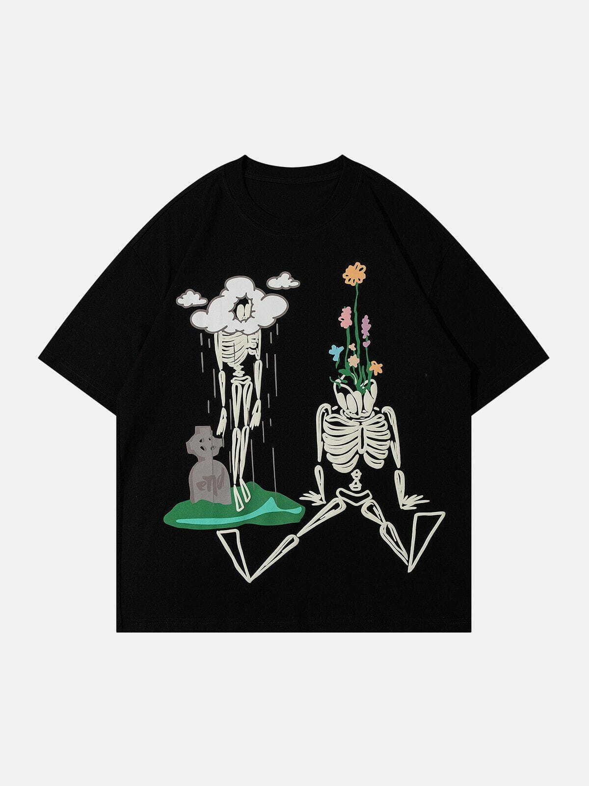 Y2K Grunge Skull Print Tee - Vintage 90s Aesthetic Summer Outfit Essential