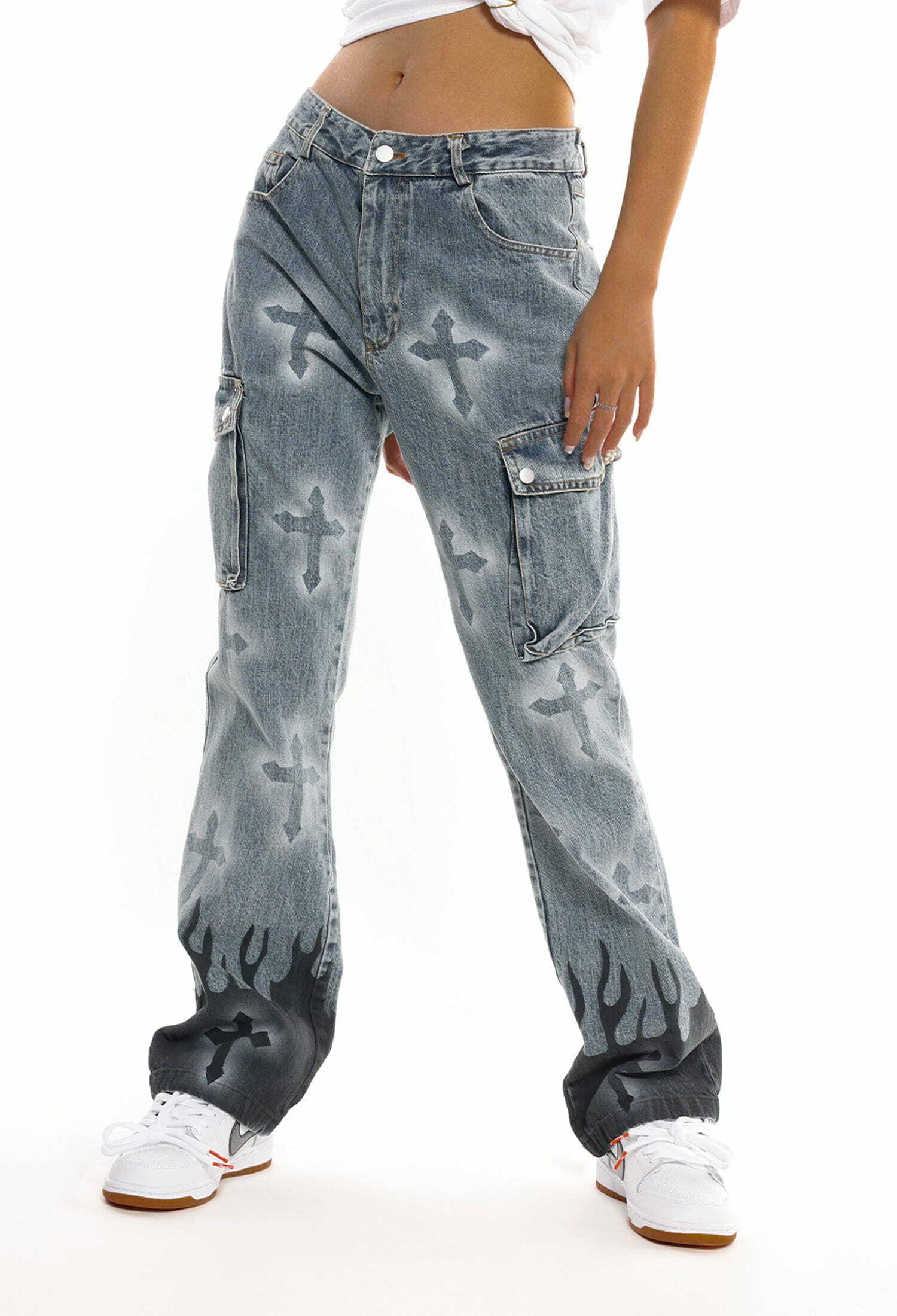 Y2K Grunge Slim Jeans - Vintage 90s Style, Wide Leg, Ripped, and Perfect for Summer Outfits