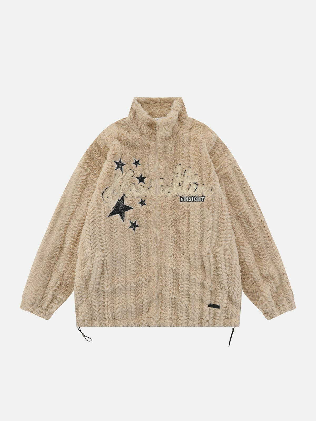 Y2K Grunge Star Embroidered Sherpa Coat - Vintage 90s Fashion for Cozy Summer Outfits