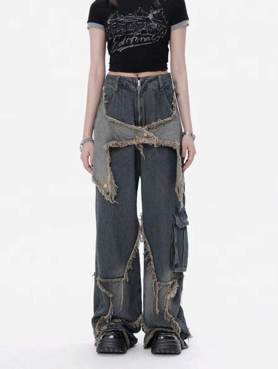 Y2K Grunge Star Jeans: Baggy Wide Leg Denim for 90s Fashion & Summer Outfits